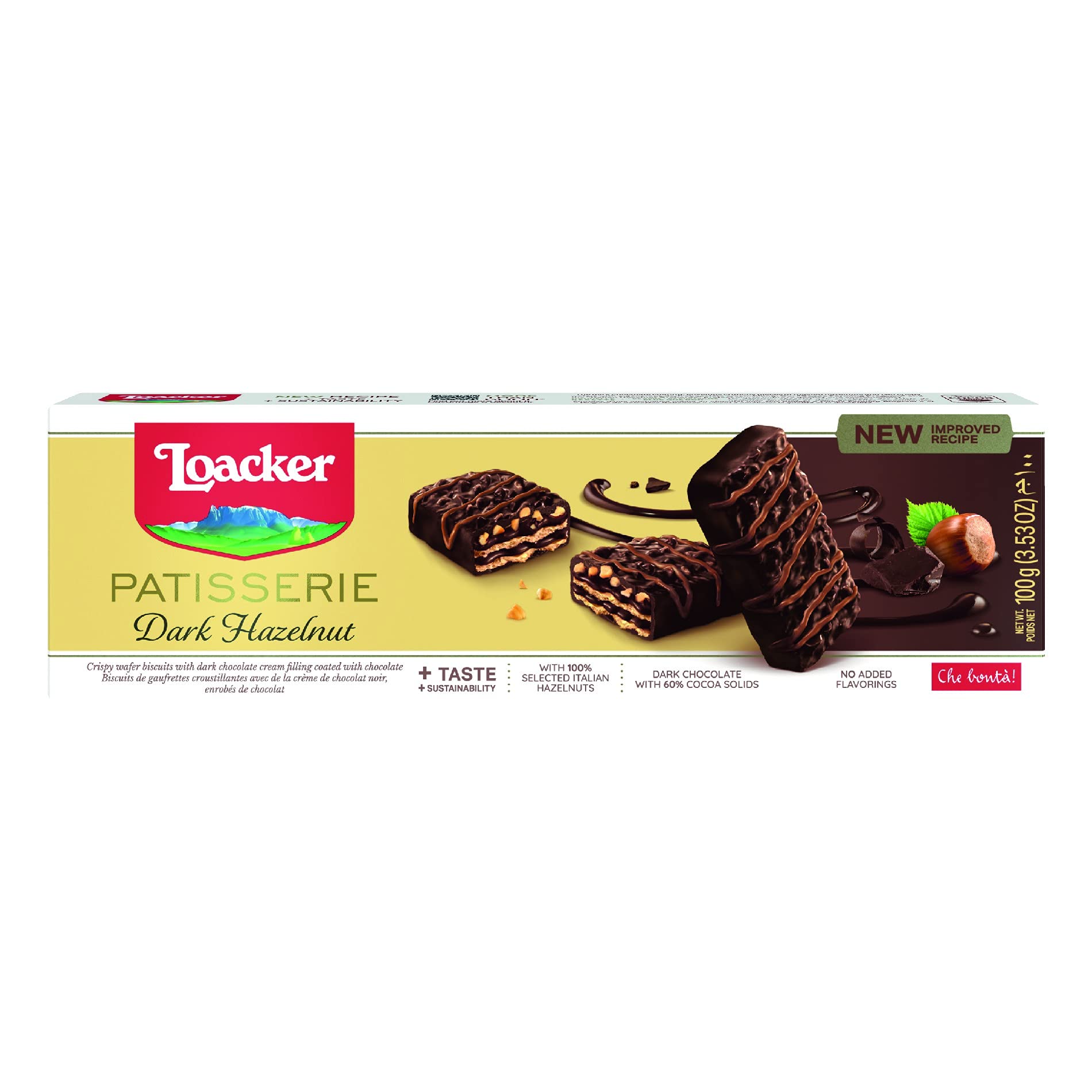 Loacker Gran Pasticceria Dark Chocolate Hazelnut Biscuits, 100g Box (Pack of 3)
