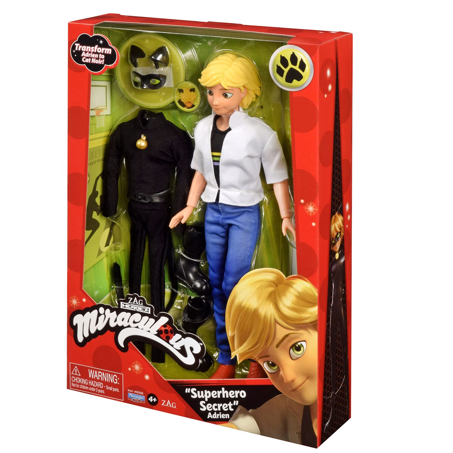 Bandai Miraculous Superhero Secret Fashion Doll - Cat Noir with Adrien Costume Change & Accessories 6