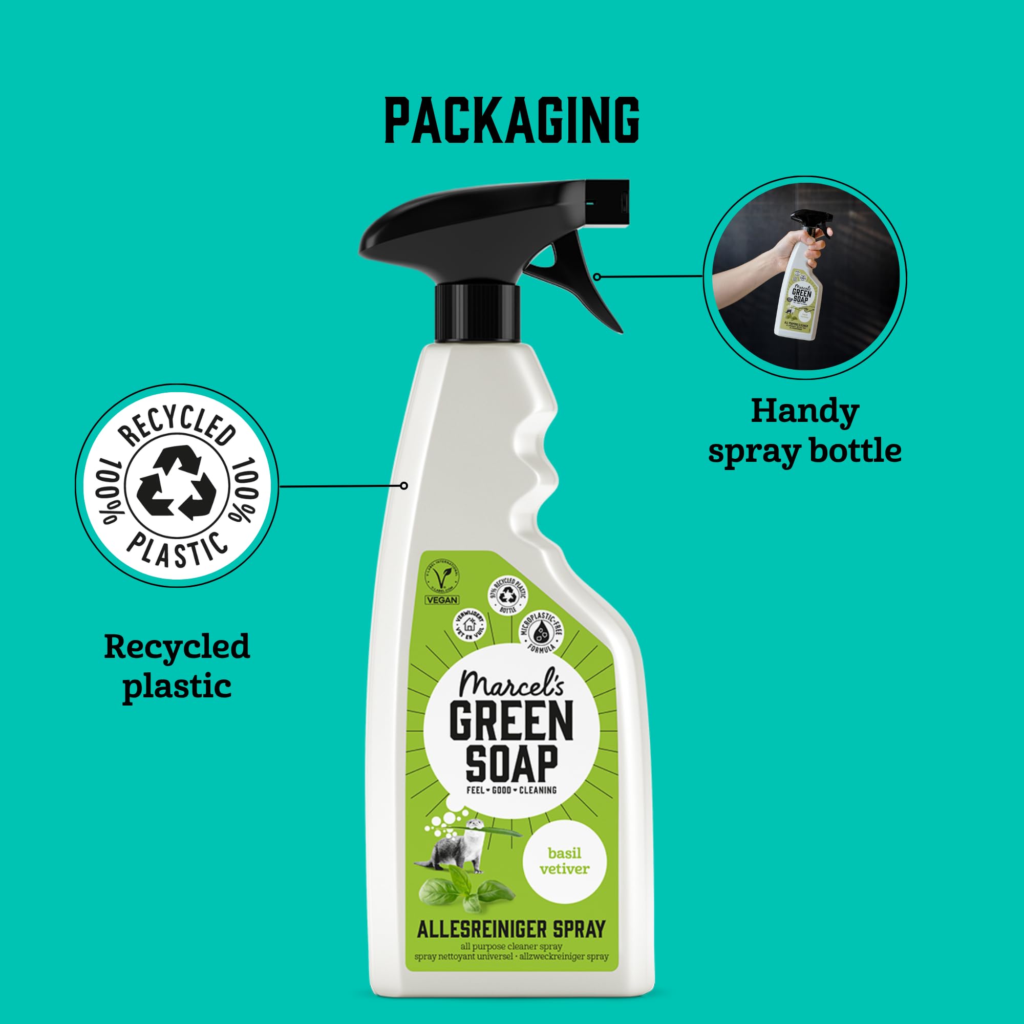 Marcel's Green Soap All-Purpose Cleaner Spray - Basil & Vetiver Scent | 500 ml | Microplastic-Free Formula 2