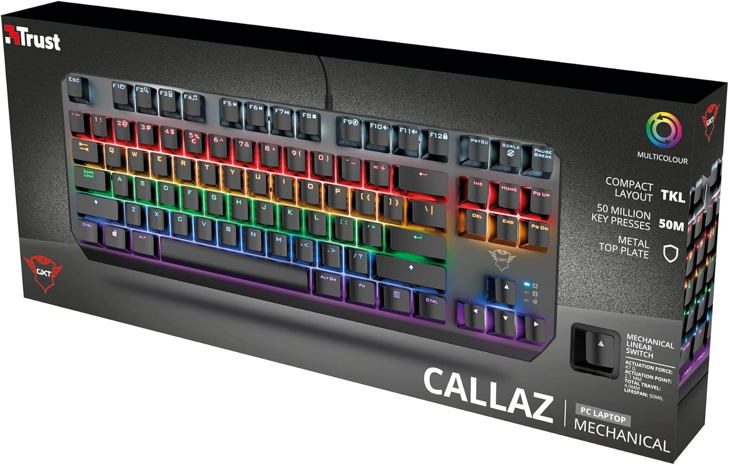 Trust Gaming GXT 834 Callaz TKL Mechanical Gaming Keyboard – UK Layout, Black, Outemu Red Switches 5