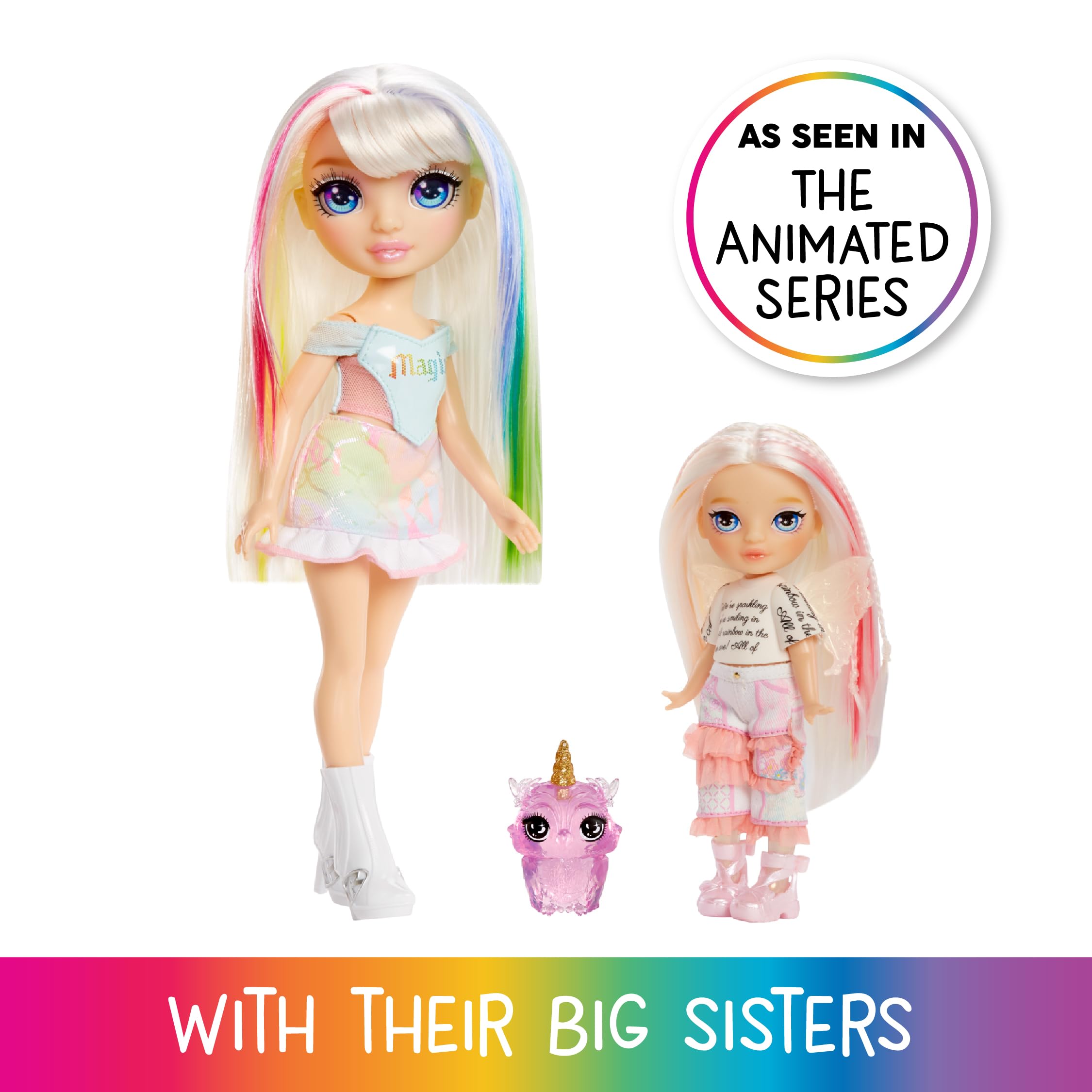 Rainbow High Littles Rainbow Fantasy Fairies & Pet - Opal - 14cm Posable Fairy Doll with Interchangeable Wings, Magical Owl Pet, for Kids 4+ 4