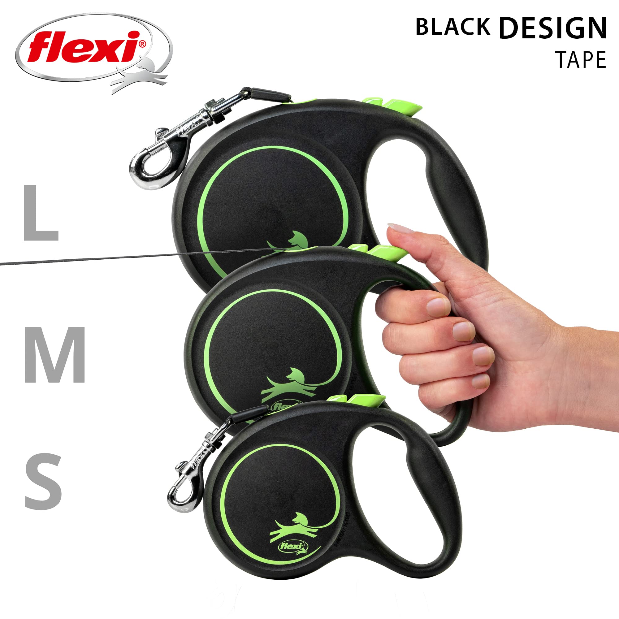 flexi Black Design M Retractable Tape Leash - 5m Length for Dogs up to 25 kg 5