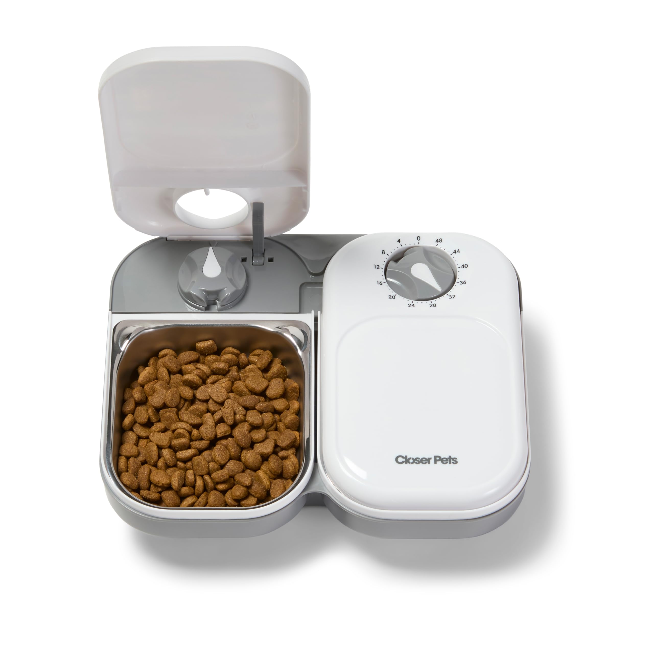 Closer Pets Automatic Pet Feeder - 2-Meal Timer, Stainless Steel Bowls, Ice Pack | White