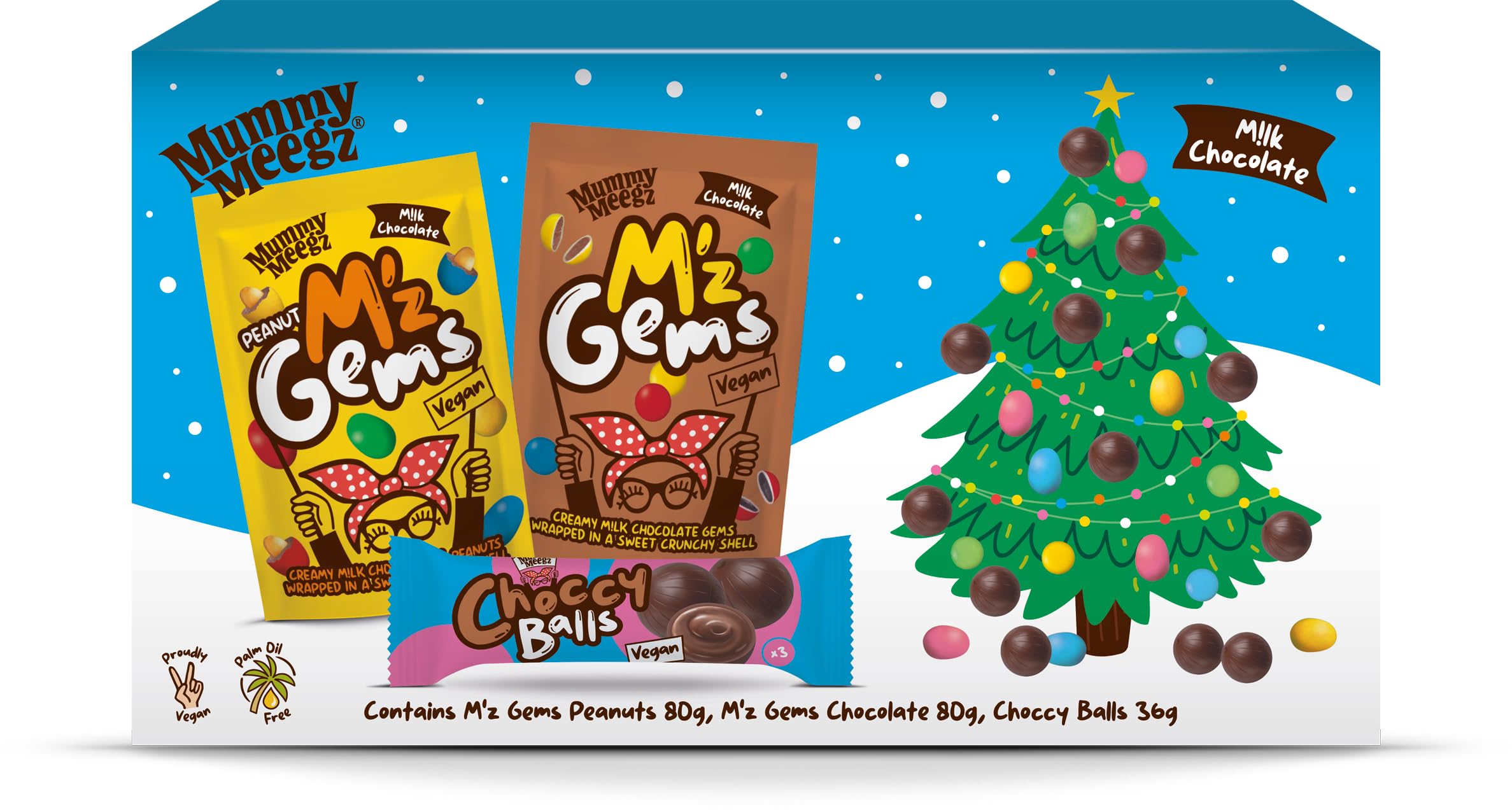 Mummy Meegz Vegan Selection Box - Choccy Balls, M'z Gems, M'z Gems Peanut | Vegan, No Palm Oil