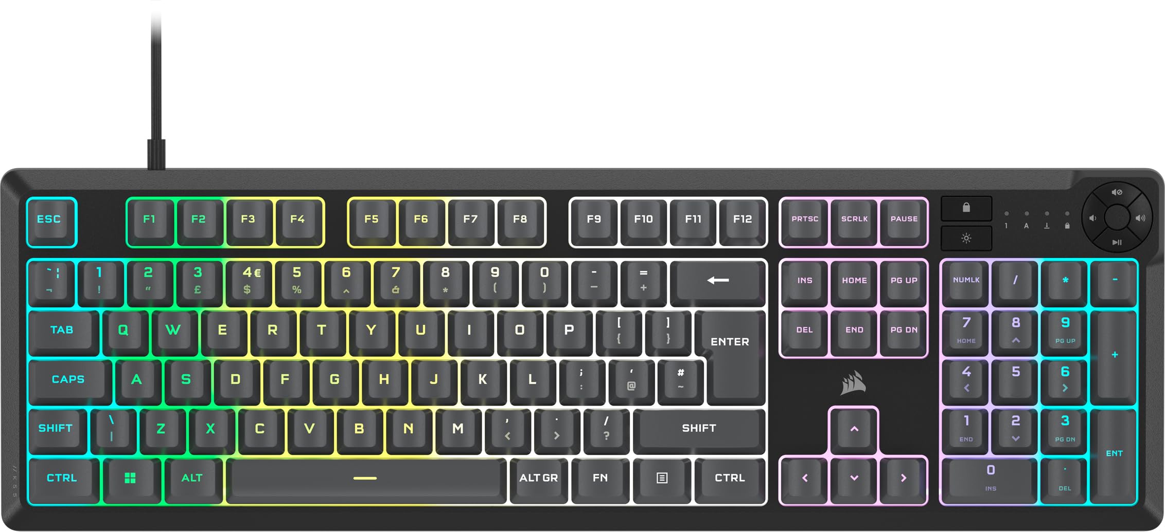Corsair K55 CORE RGB Gaming Keyboard - Membrane, RGB Backlit, Spill Resistant
