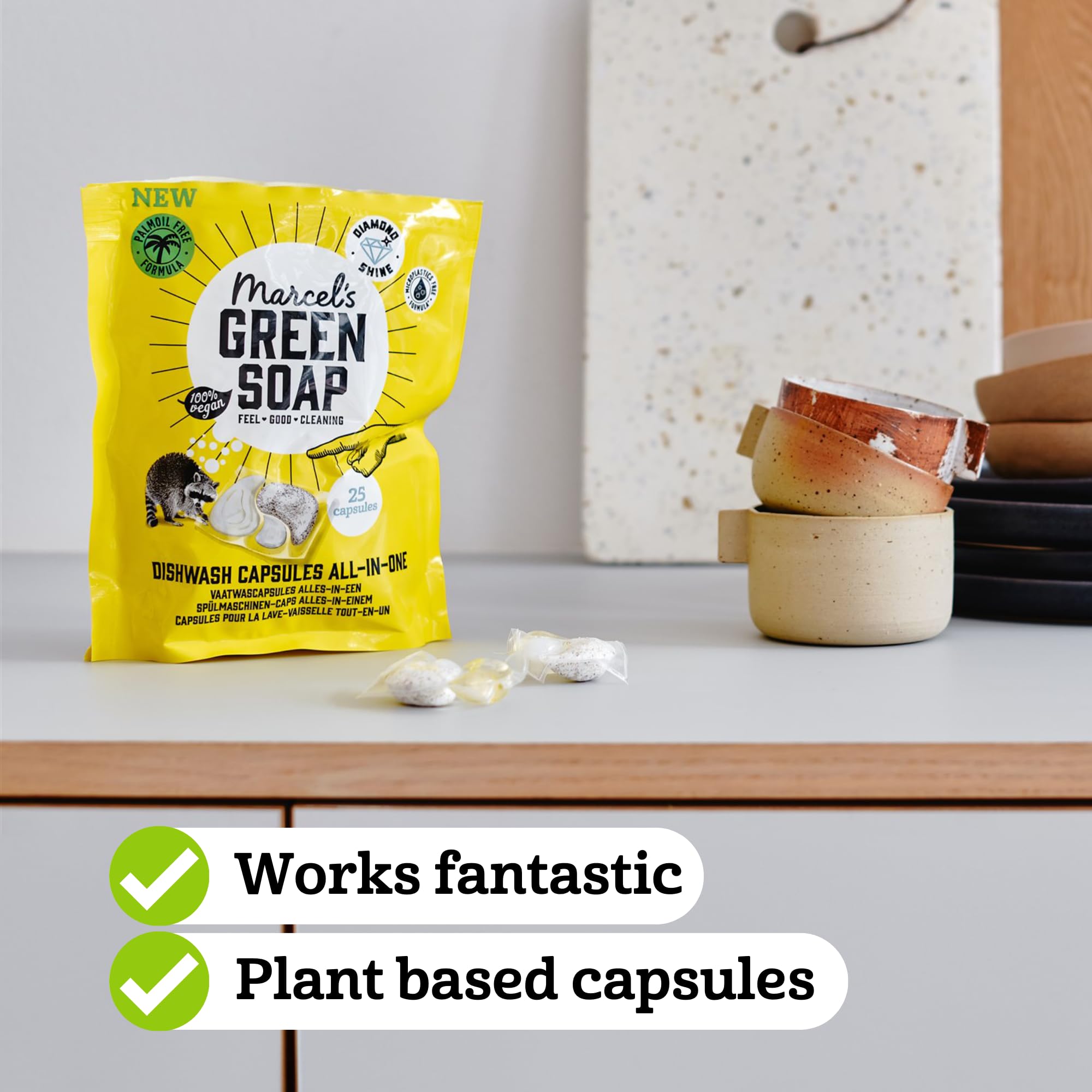 Marcel's Green Soap Dishwasher Capsules - All-in-One 99% Biodegradable Capsules - Grapefruit & Lime - 25 Pack