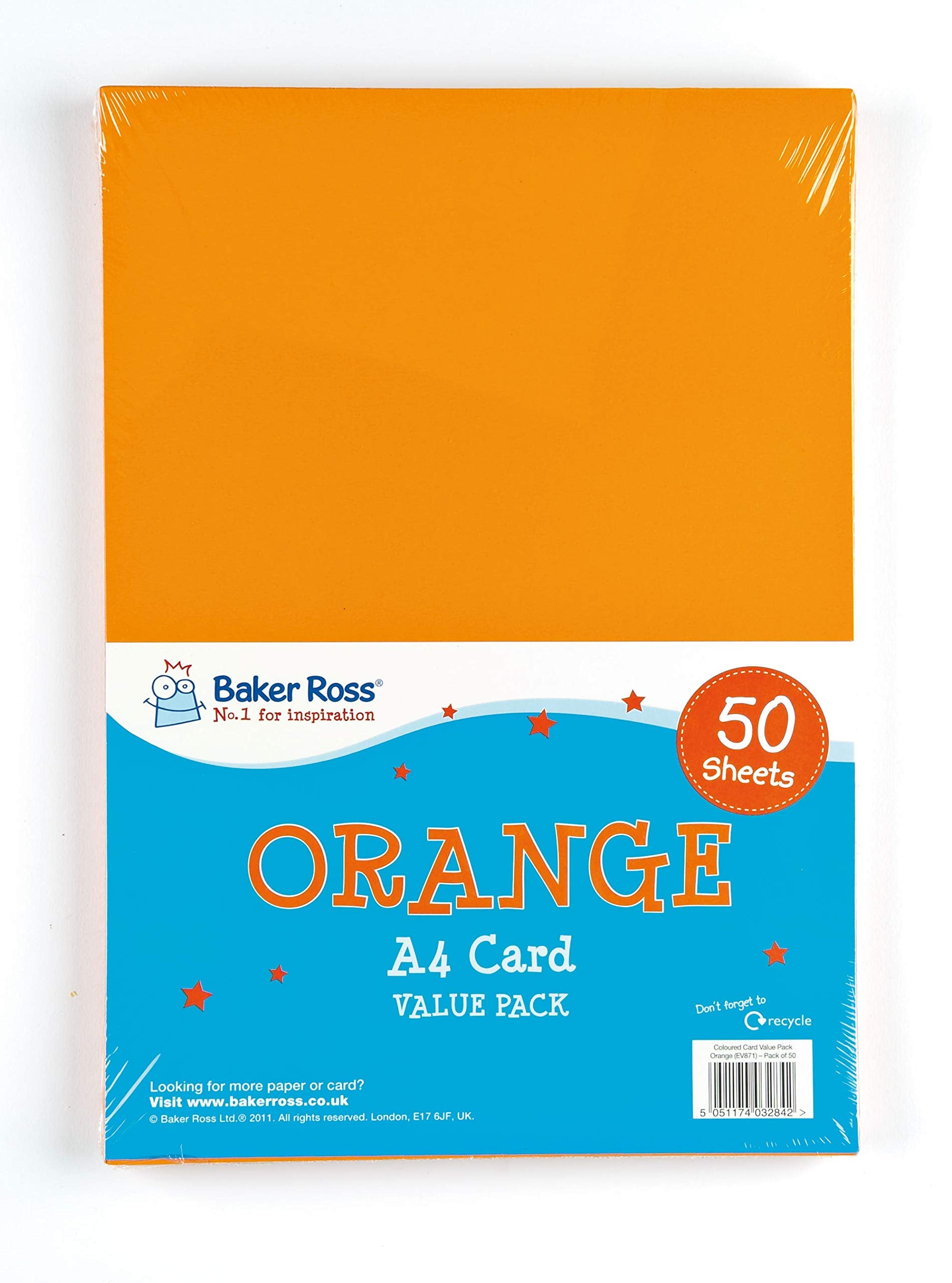 Baker Ross A4 Orange Coloured Card - 220gsm Weight | Pack of 50 Sheets for Crafting 1