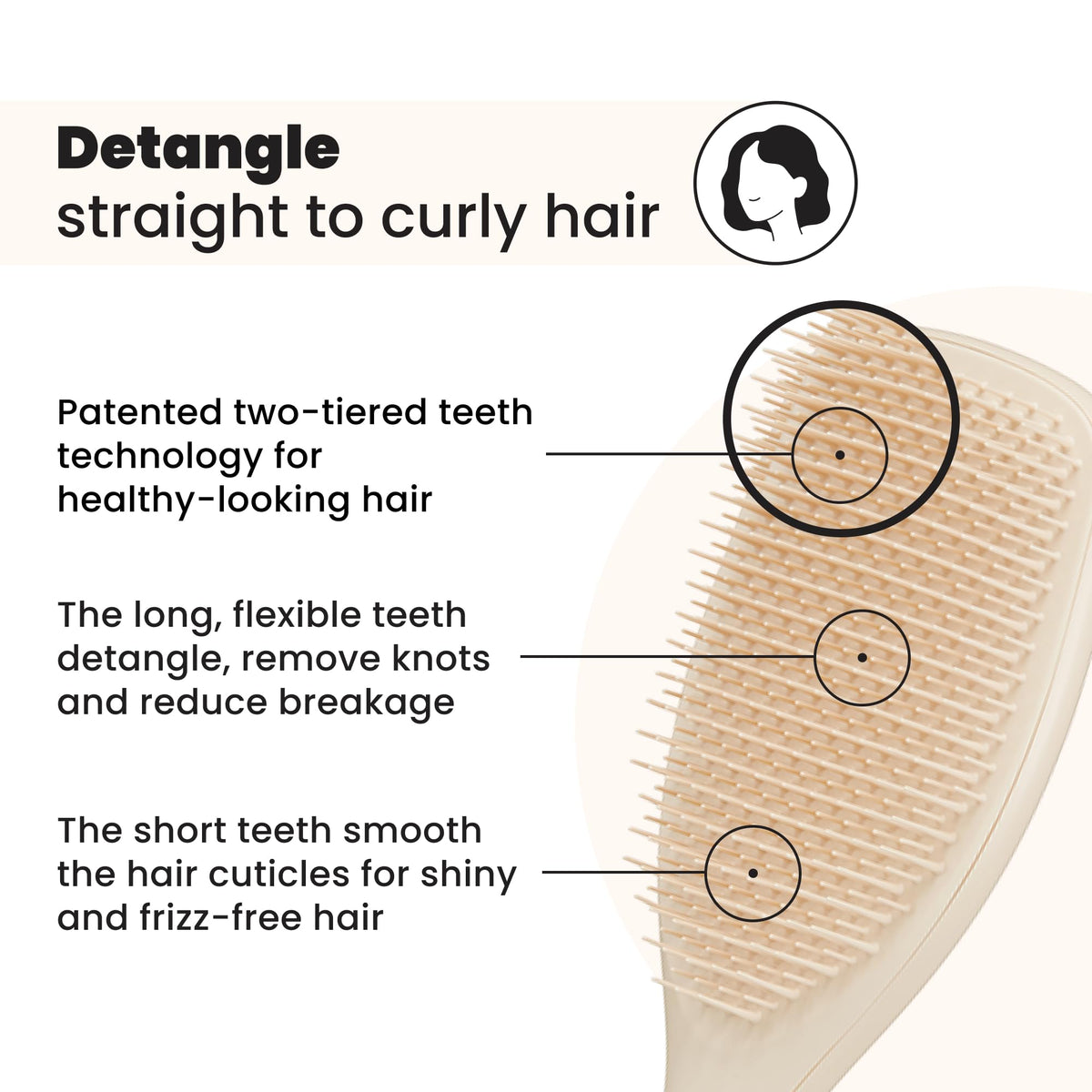 Tangle Teezer Large Ultimate Detangler Hairbrush - Detangles Thick, Curly & Long Hair | Plastic | Vanilla