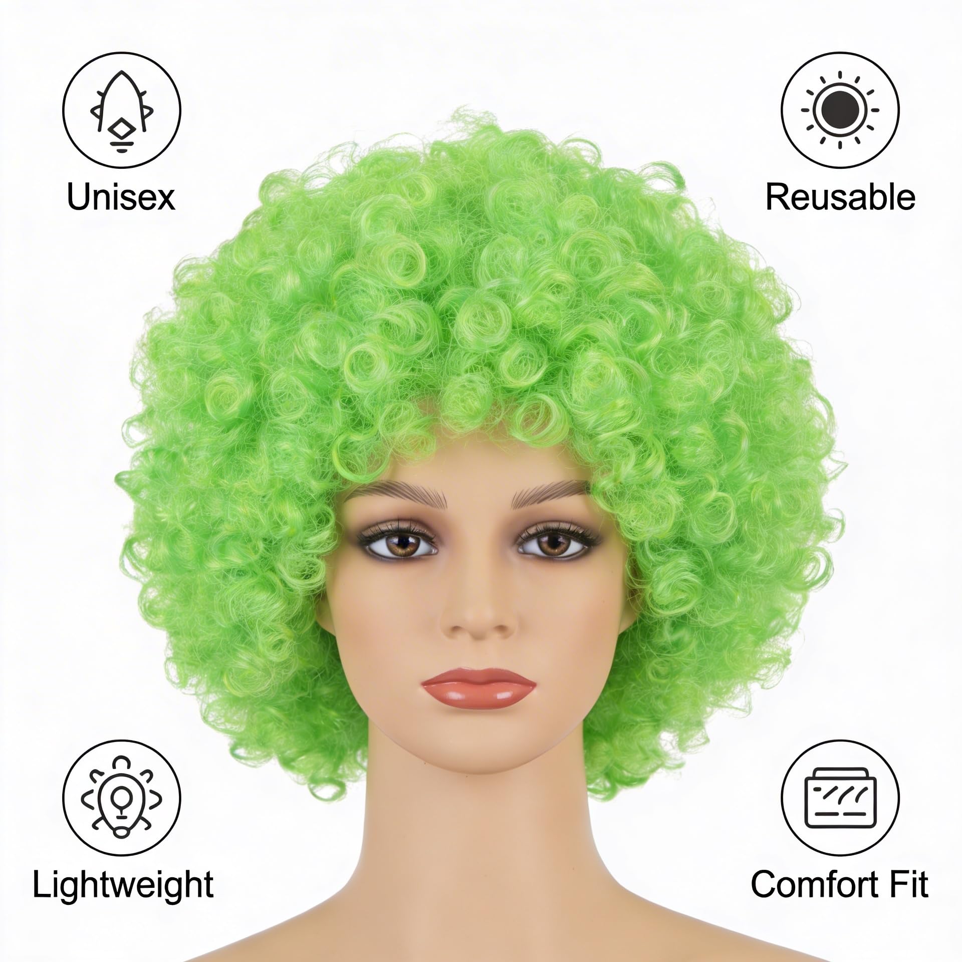 SHATCHI Unisex Adult Green Curly Bouncy Afro Wig | Fir Resistant Material | Adjustable Fit 9