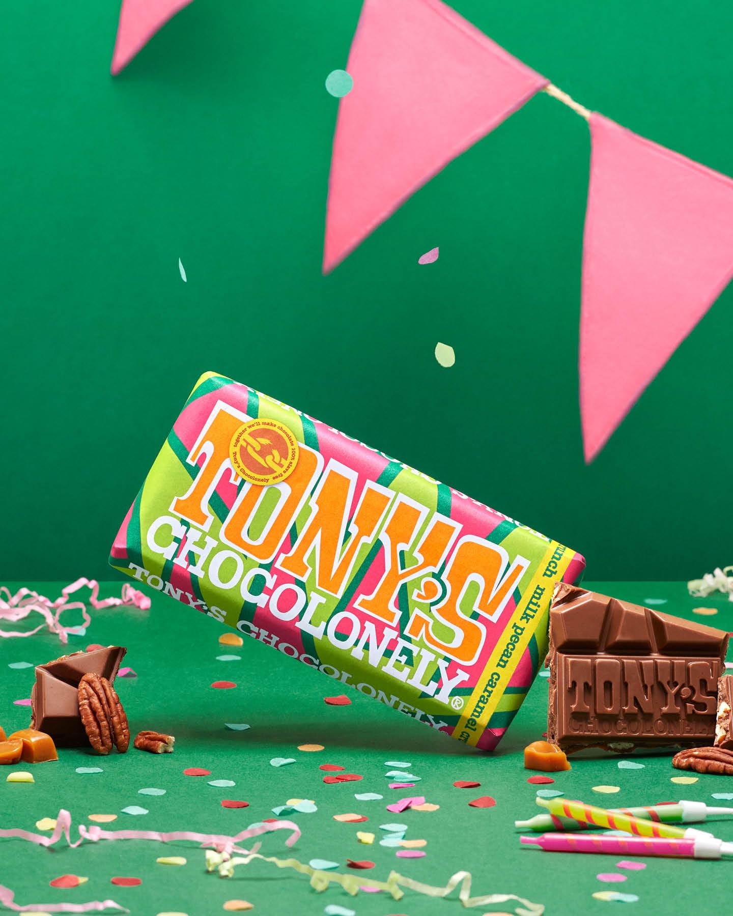 Tony's Chocolonely Milk Pecan Caramel Crunch Schokoriegel – 180 g, Fairtrade Belgische Schokolade