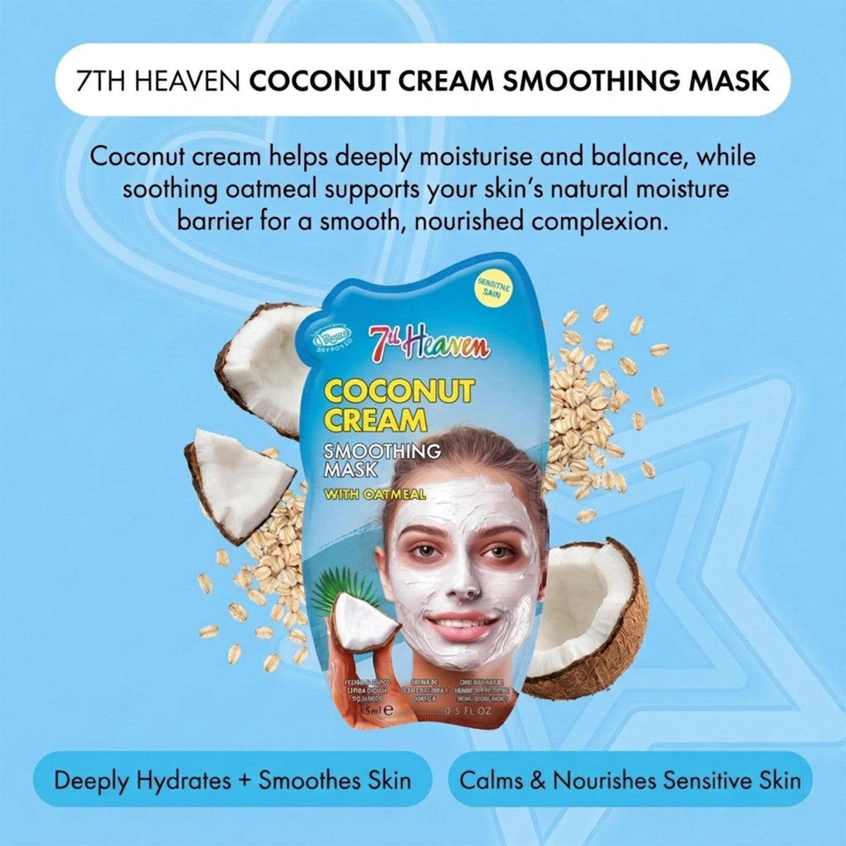 7th Heaven Coconut Cream Face Mask with Oatmeal - Hydrating & Smoothing for Sensitive Skin