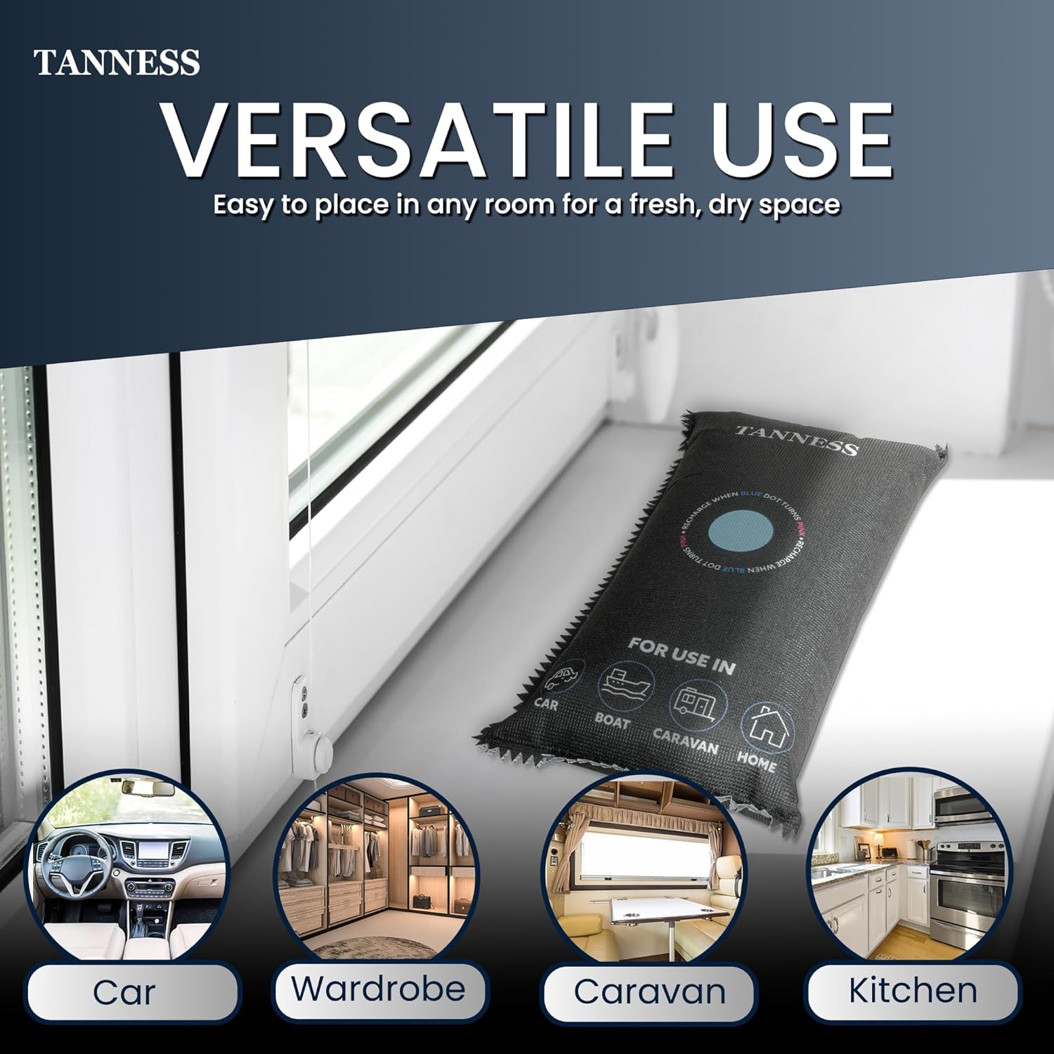 TANNESS - 2 Pack x 1kg Car Dehumidifier Bags with Anti-Slip Pads 3