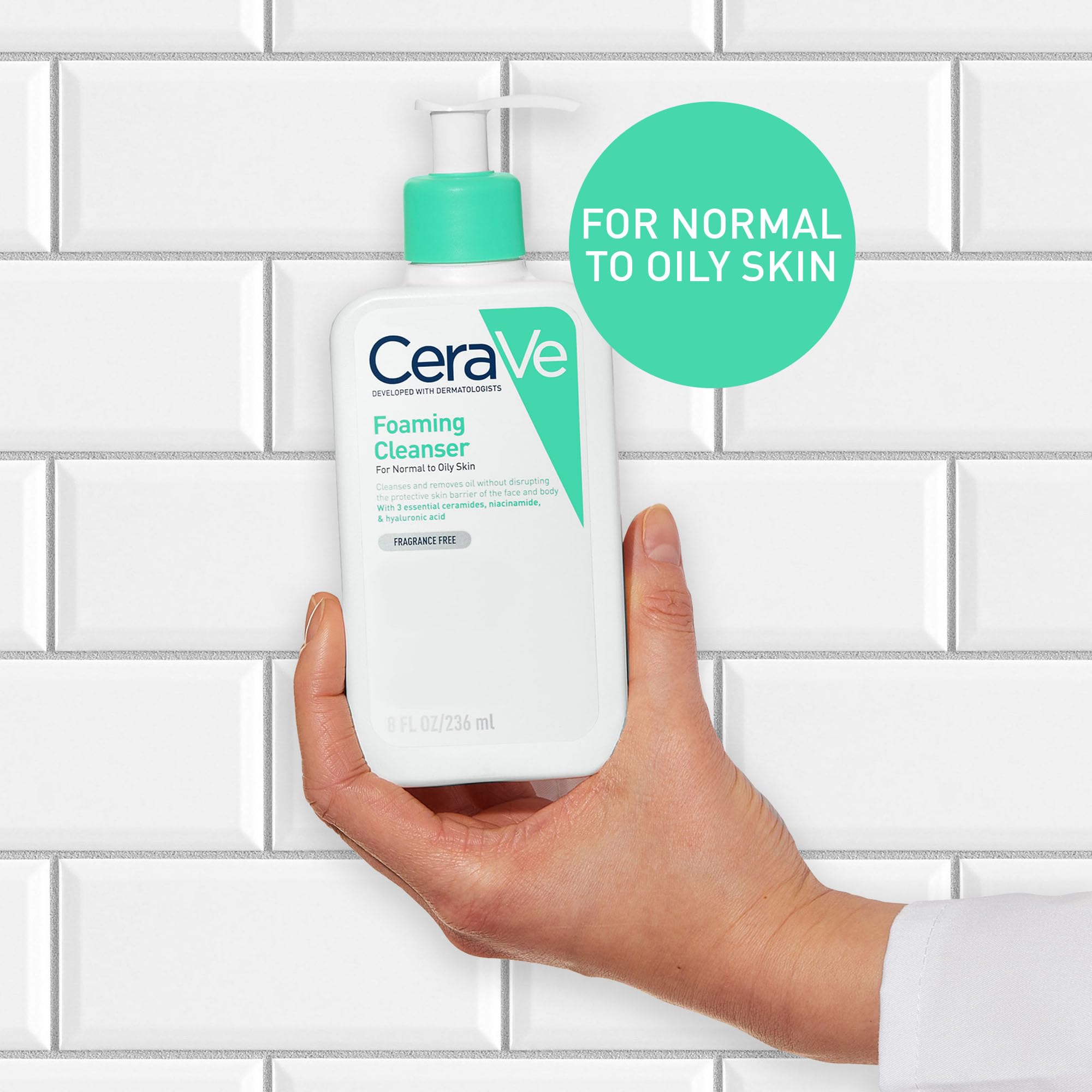 CeraVe Foaming Cleanser with Niacinamide & Ceramides for Normal to Oily Skin (473ml) 4