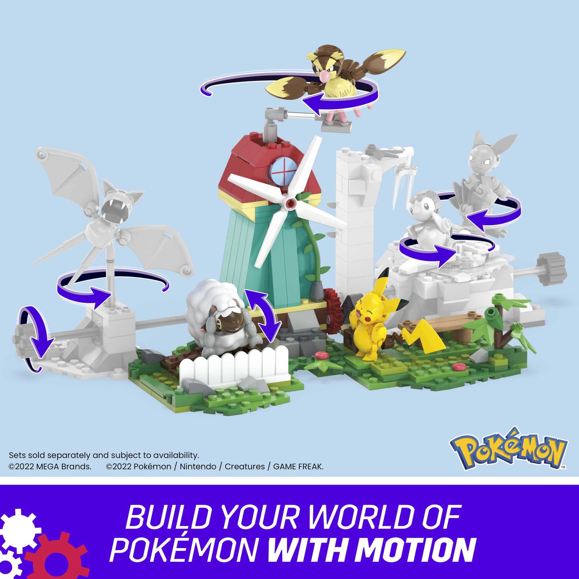 Mega Bloks Pokémon Countryside Windmill Building Set with Pikachu, Pidgey, Wooloo | 240 Pieces | Ages 7+ 7