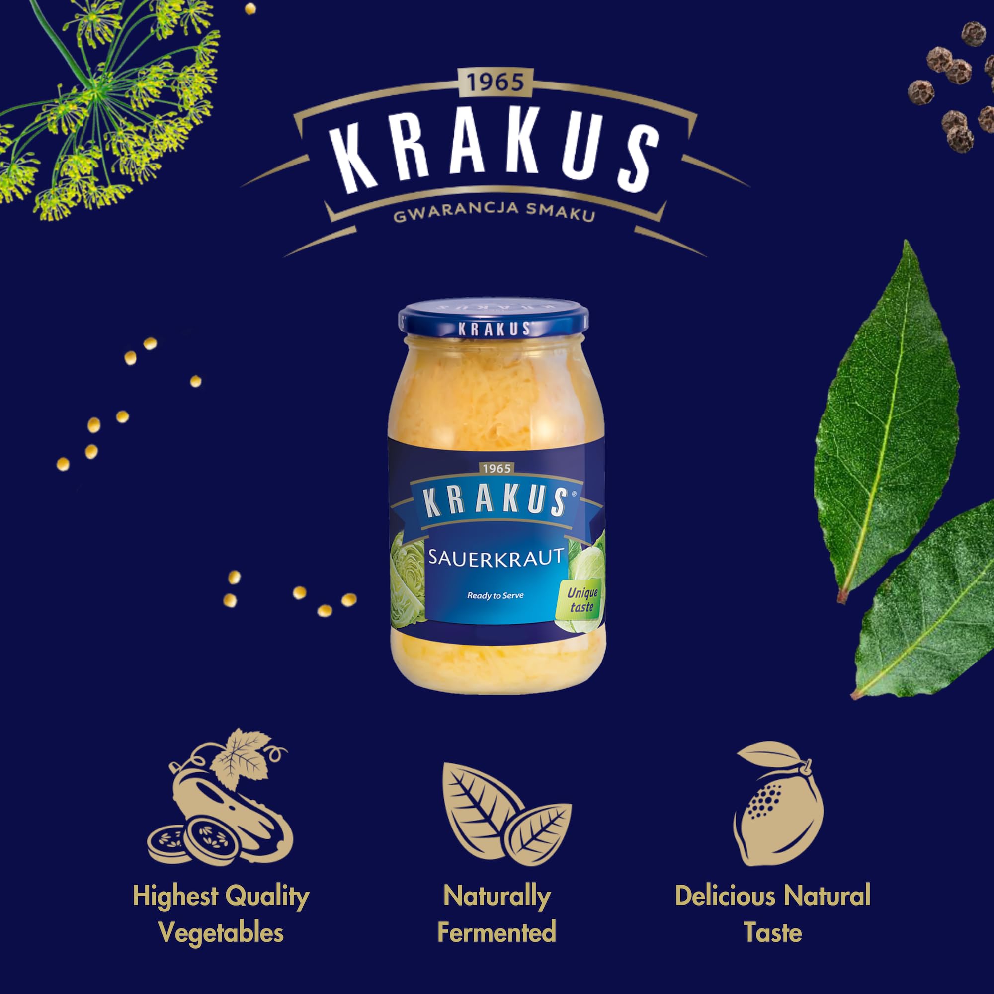 Krakus Sauerkraut 900g - Naturally Fermented Crunchy & Tangy Sauerkraut