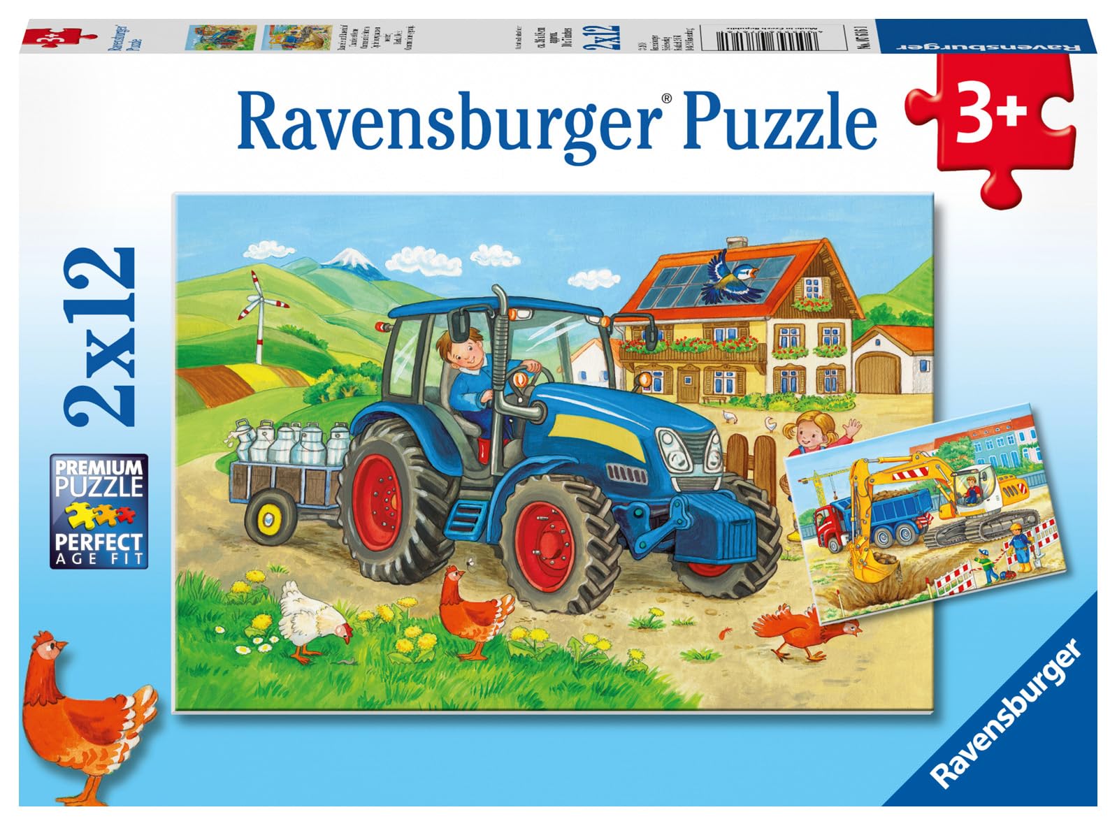 Ravensburger Construction site and Farm Puzzle Set - 2x24 Pieces | Ages 3+ | 26x18cm