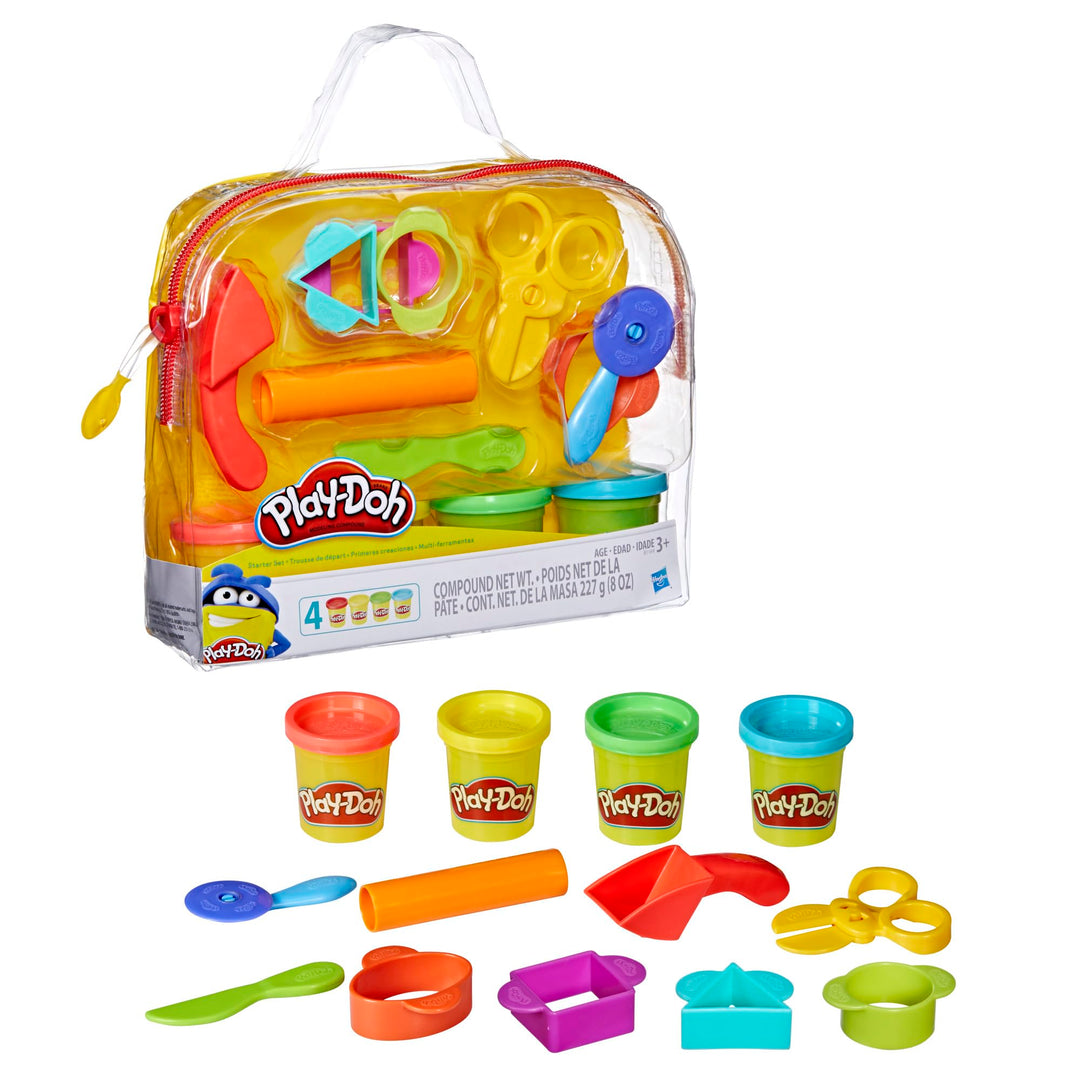 Play-Doh Starter Set - 9 Tools, 4 Colors, Reusable Travel Bag for Kids 3+