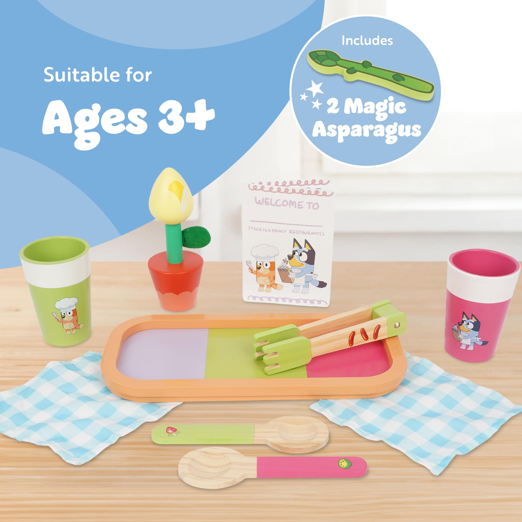 BLUEY - Dine In with Bluey 32-Piece Wooden Toy Playset for Kids 5