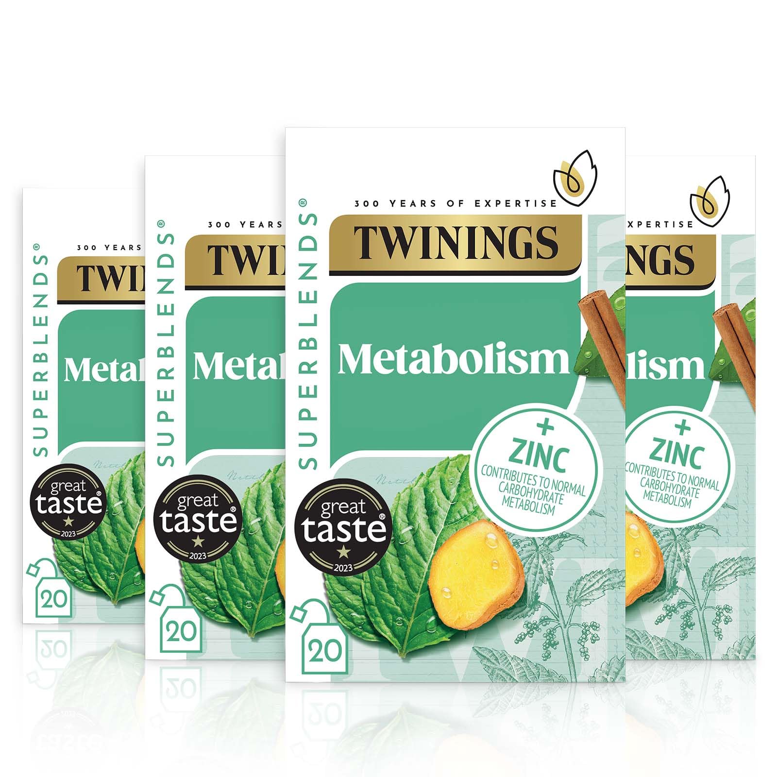 Twinings Superblends Metabolism Tea - Peppermint & Spiced Green Herbal Infusion with Nettle & Zinc, 80 Biodegradable Tea Bags