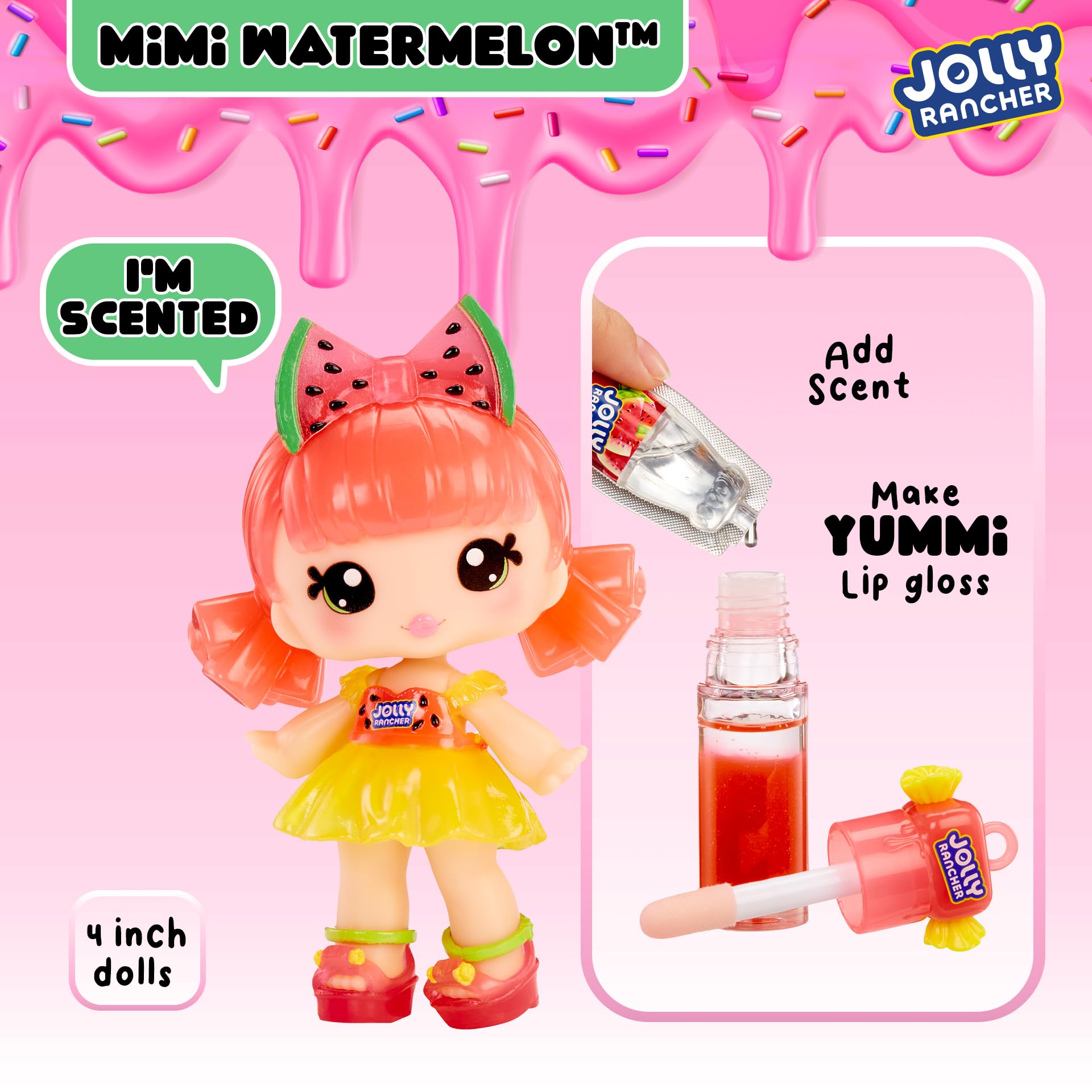 Yummiland x Jolly Rancher Mimi Watermelon Lip Gloss Doll - DIY Cosmetic Playset with Removable Keychain, Ages 4+ 12