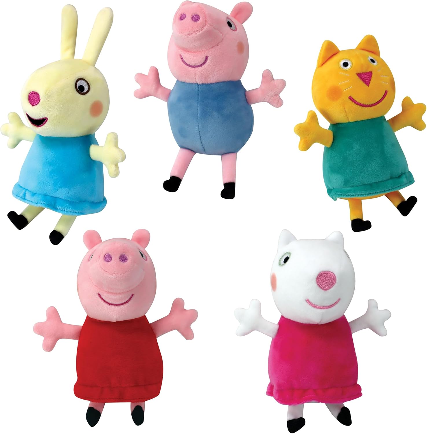 Peppa Pig 08202 Collectable Plush 5 Pack - Peppa, George, Suzy Sheep, Rebecca Rabbit, Candy Cat