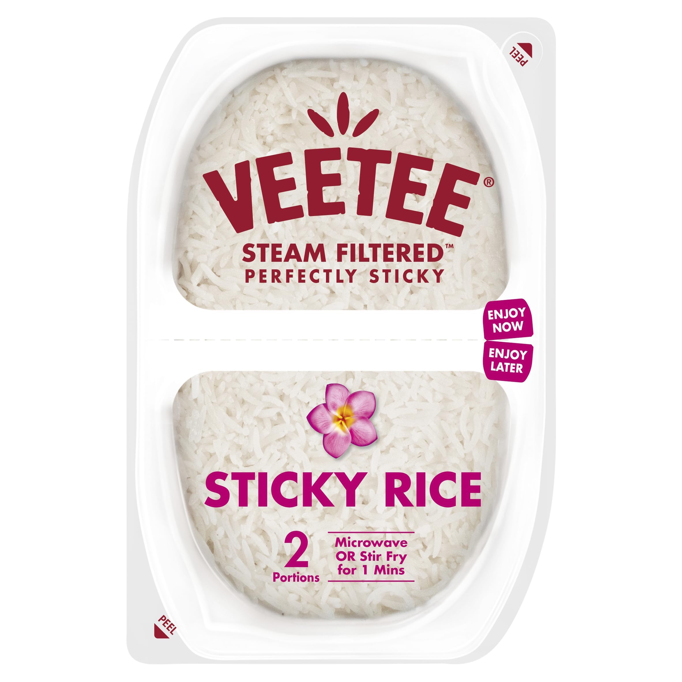 Veetee Sticky Rice Pots - Steam Filtered Short Grain Rice, 2x130g