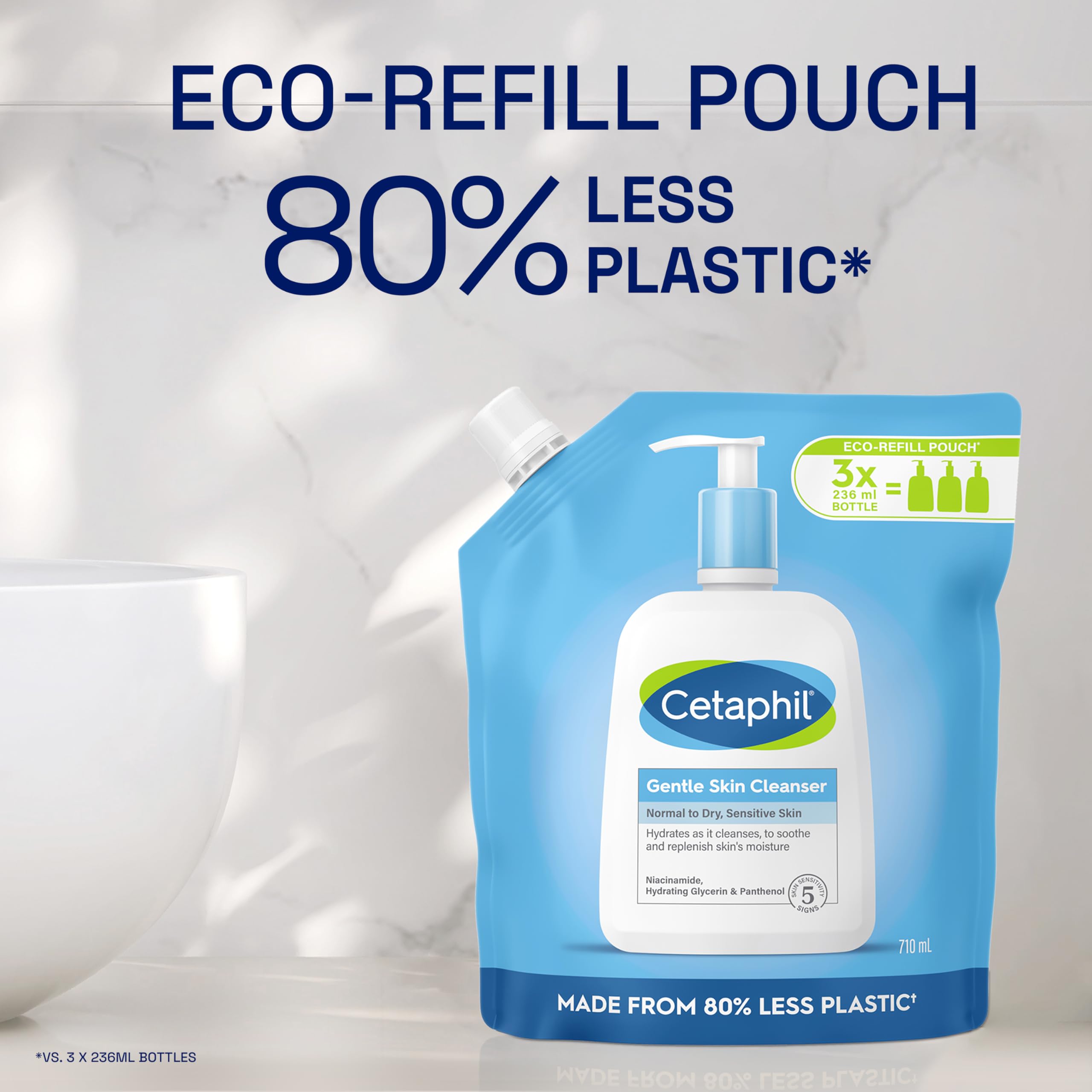Cetaphil Gentle Skin Cleanser Eco Refill Pouch (710ml) - Face & Body Wash for Sensitive Skin 3