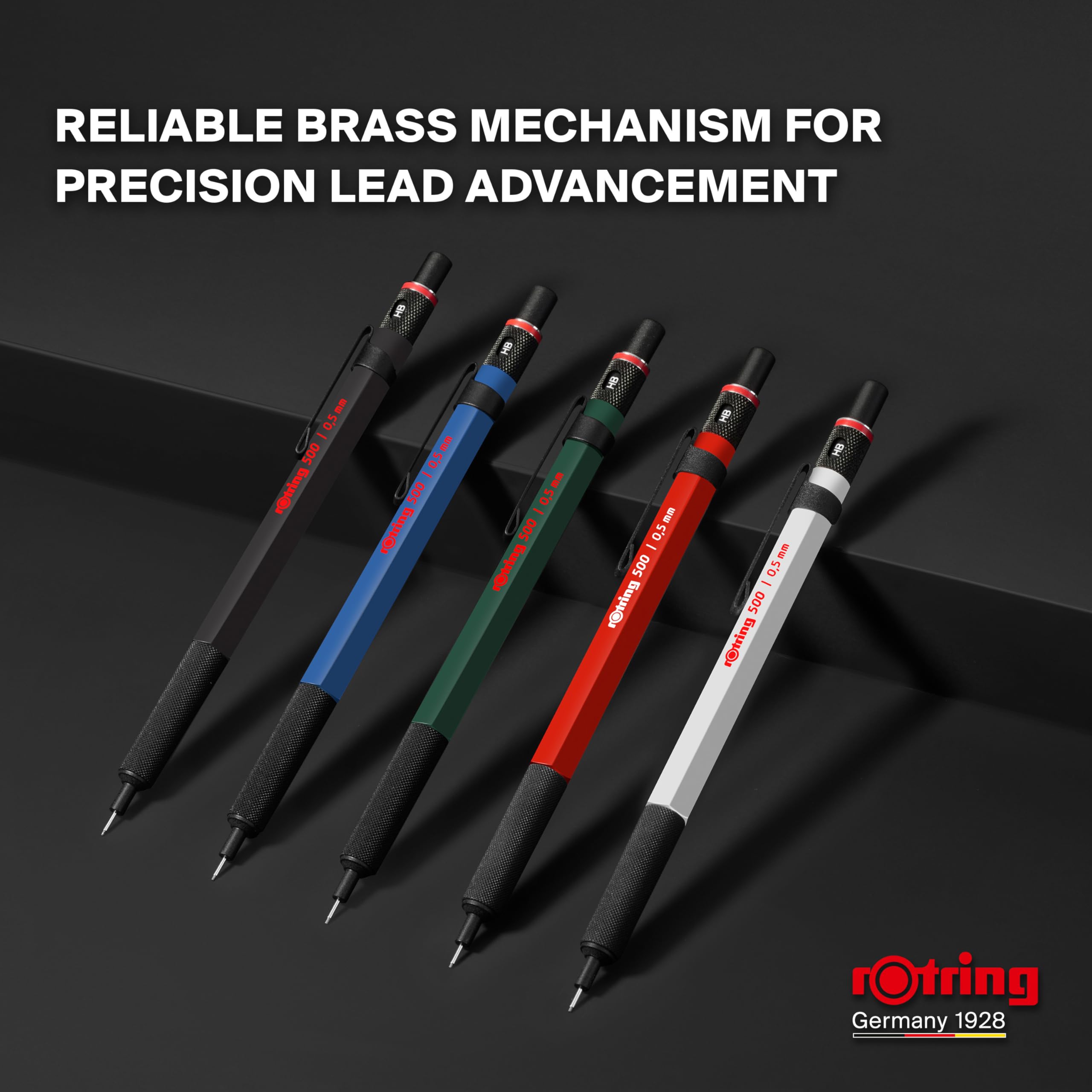 rOtring 500 Mechanical Pencil - 0.5mm HB Lead | White | Ergonomic Textured Grip 4