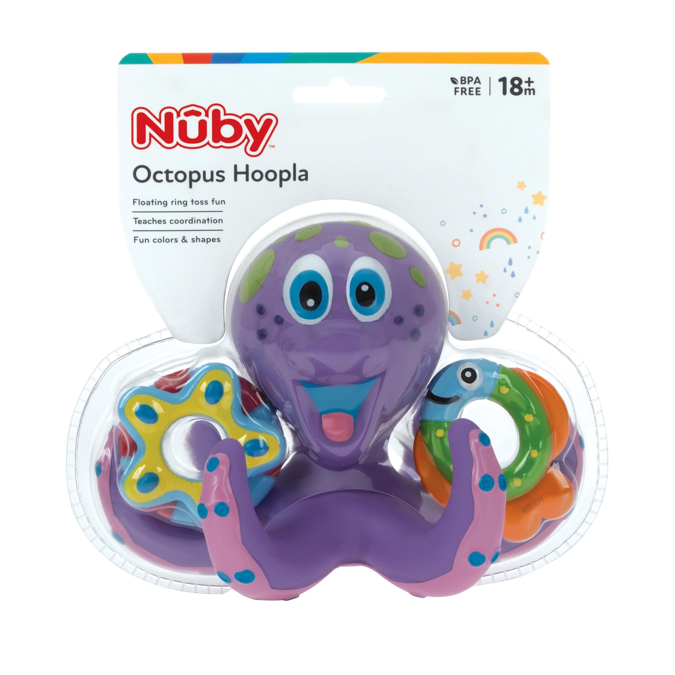 Nuby Octopus Floating Bath Toy - 3-Ring Toss for Sensory Play 4