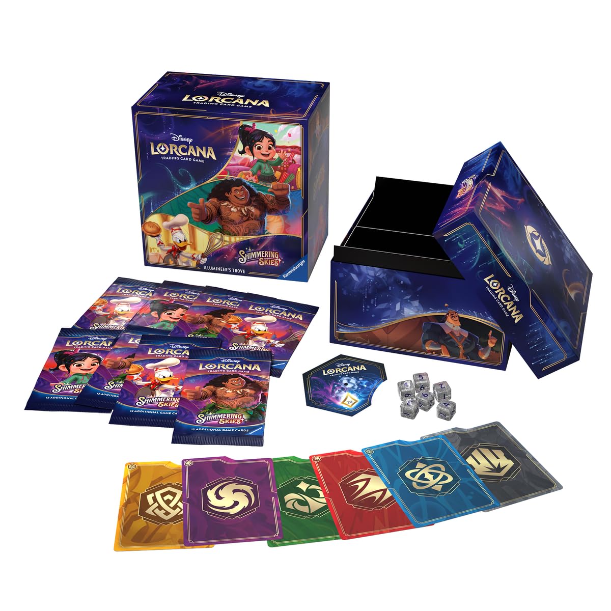 Ravensburger Disney Lorcana: Shimmering Skies Illumineer’s Trove - Storage Box & 8 Booster Packs