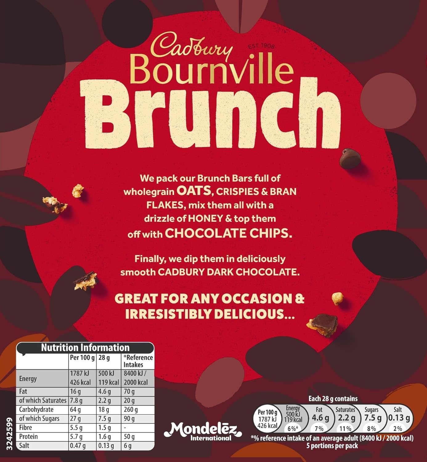 Cadbury Bournville Brunch Bar Chocolate Chip, Dark Chocolate Cereal Bars with Oats, 140g 6