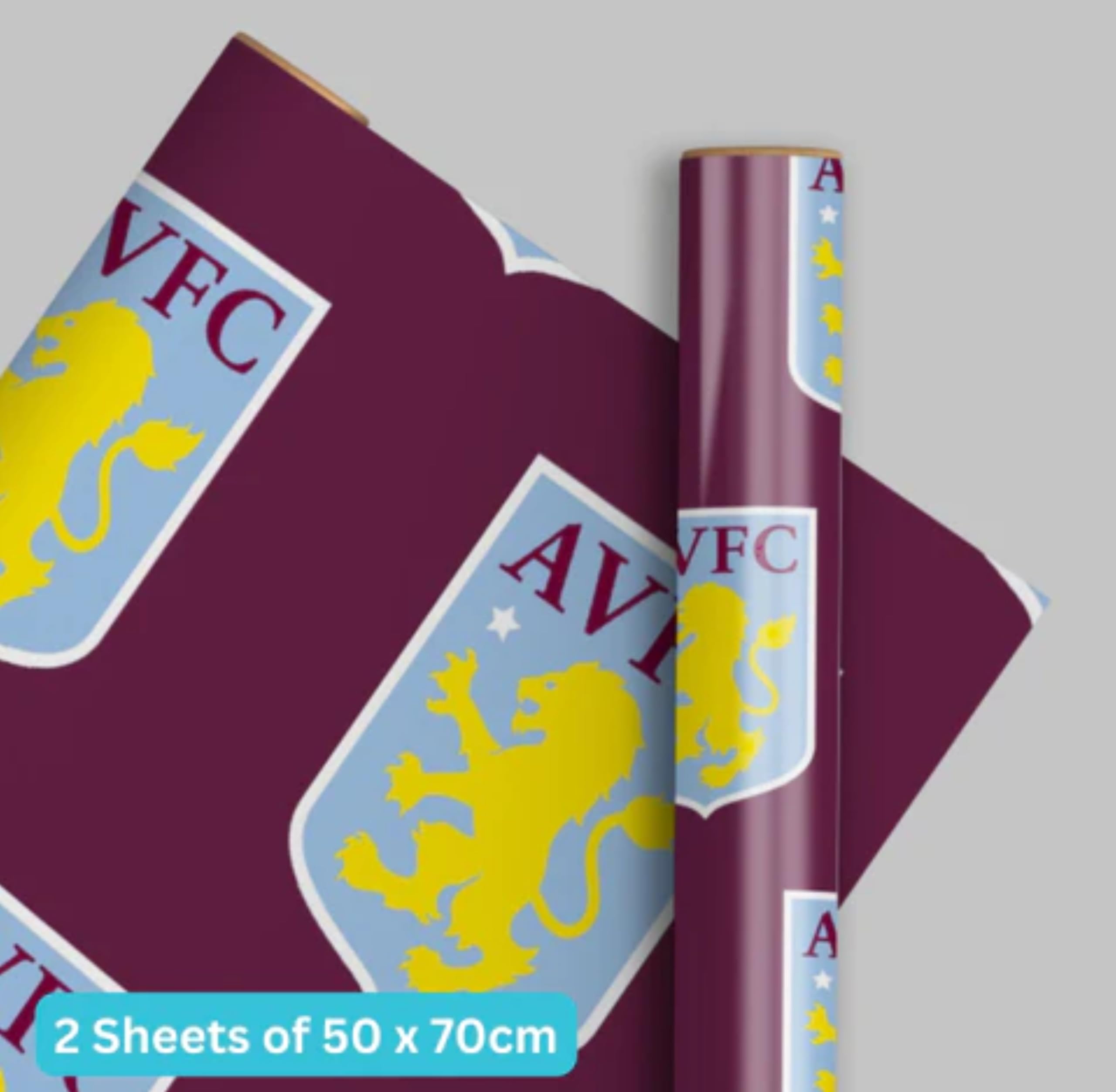 Danilo Promotions LTD Aston Villa FC Wrapping Paper - 2 Sheets (70x50cm) | Burgandy Football Theme 3