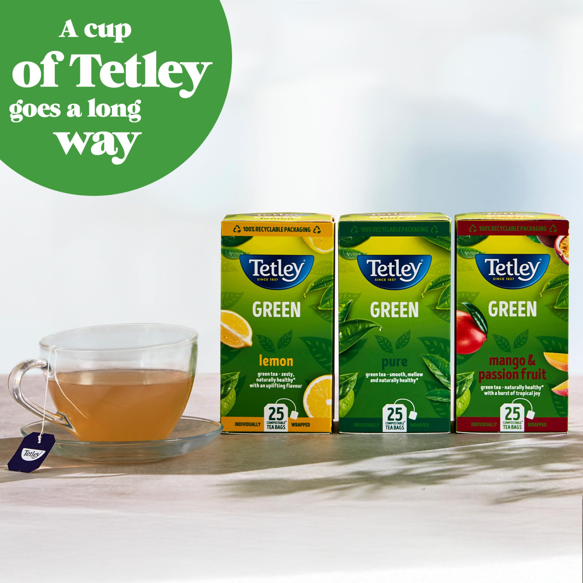 Tetley Zitronen-Grünteebeutel – Rainforest Alliance-zertifiziert – auf pflanzlicher Basis – 25 Teebeutel 3