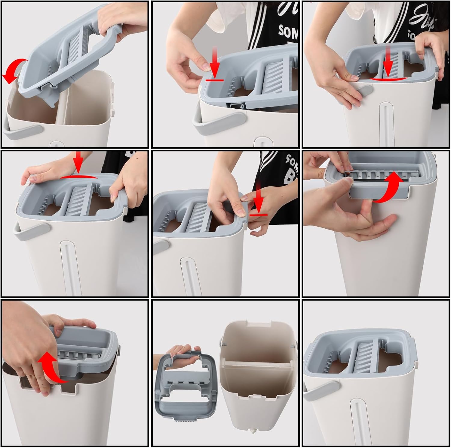 ASelected - Flat Mop and Bucket Set with Hands-Free Squeeze, 10 Reusable Microfiber Pads, Stainless Steel Handle 6