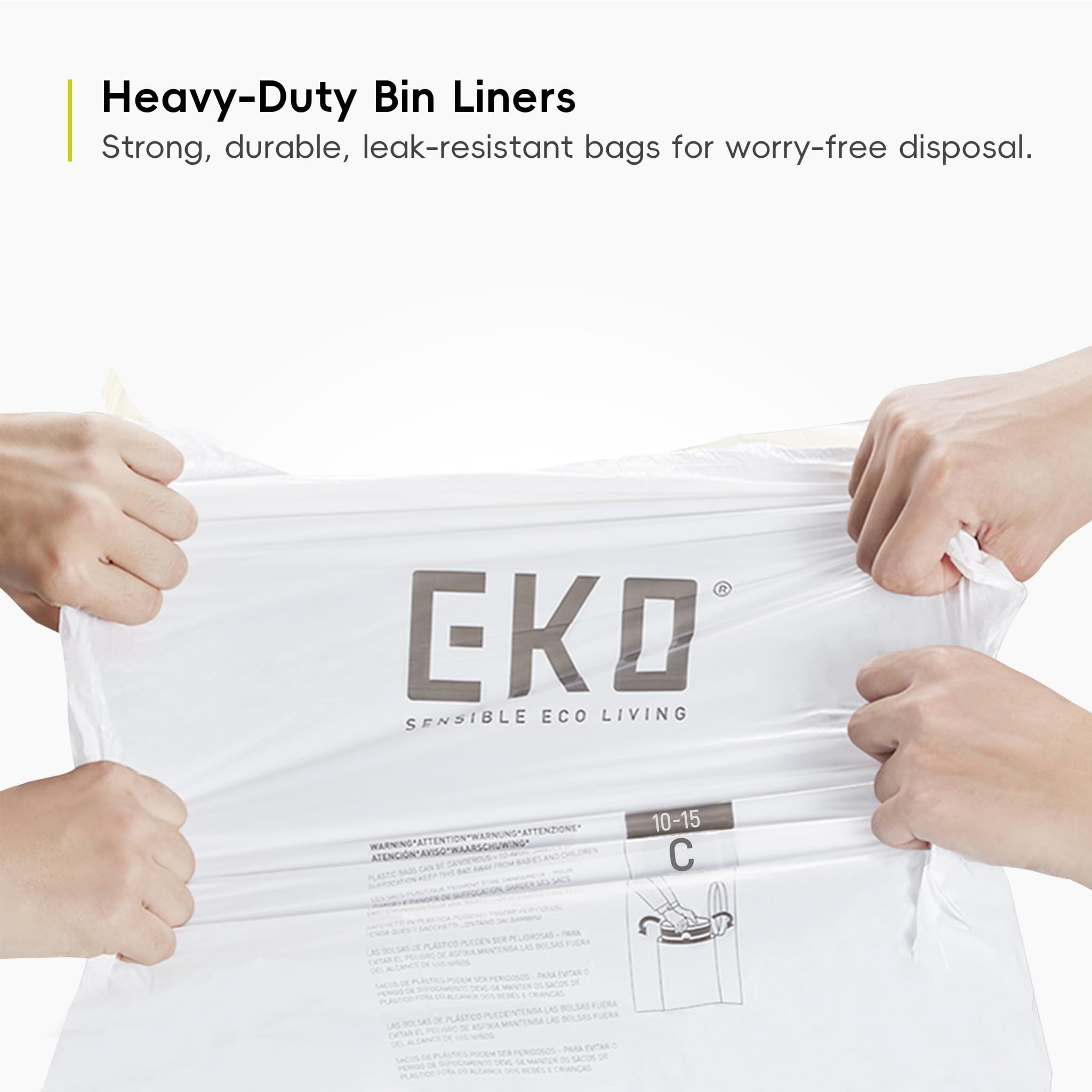 EKO Size C Bin Liners - 10-15 Litre Capacity | Extra Strong Drawstring Bags | 20 Count
