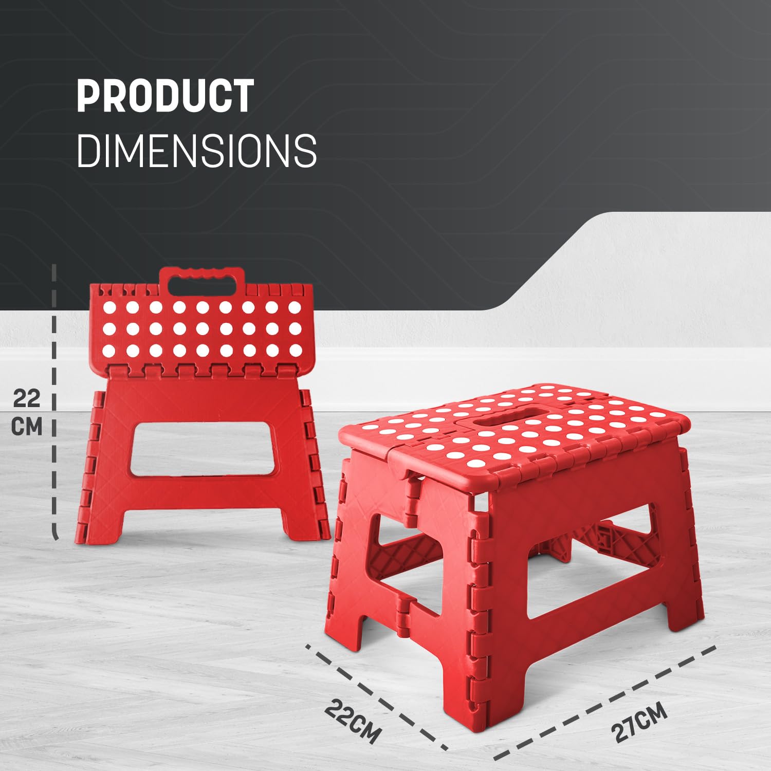 KEPLIN 9 Inch Folding Step Stool - Heavy Duty Plastic | 150kg Capacity | Red 2