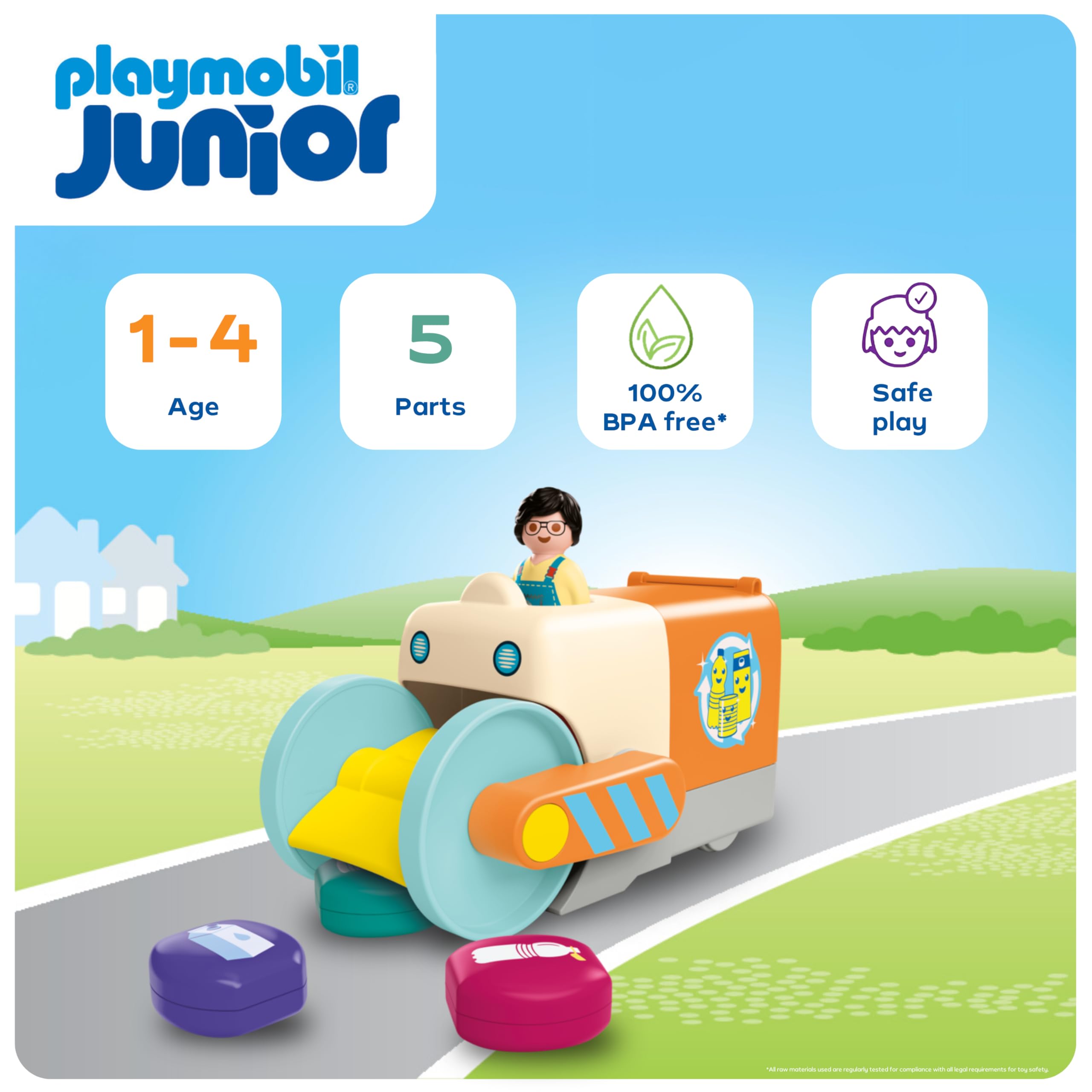 PLAYMOBIL JUNIOR Fun Trash Collection Vehicle - Educational Playset for Toddlers 1+ 4