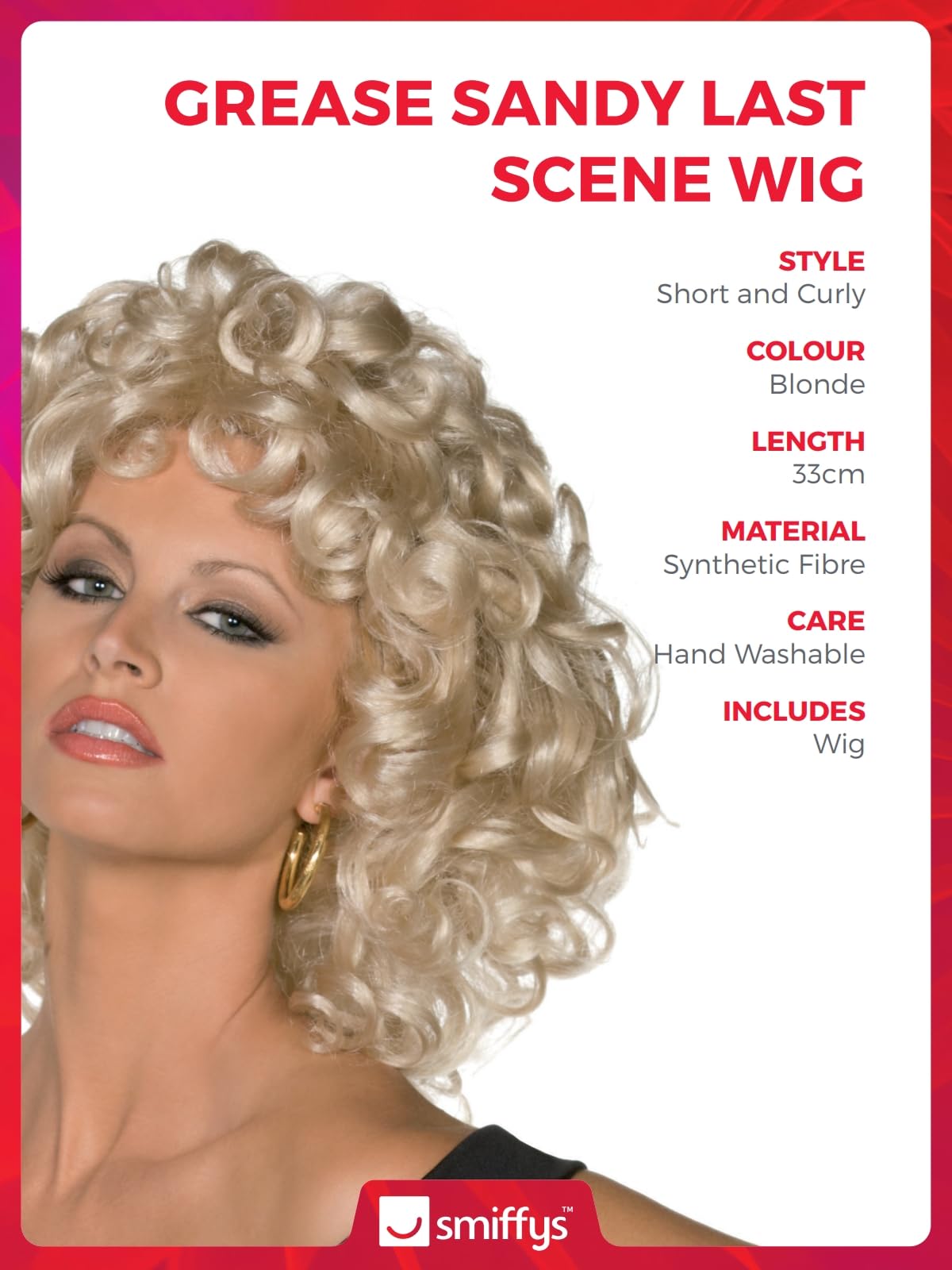Smiffys Grease Sandy Last Scene Blonde Curly Wig - Pre-Styled & Officially Licensed for Adults 5