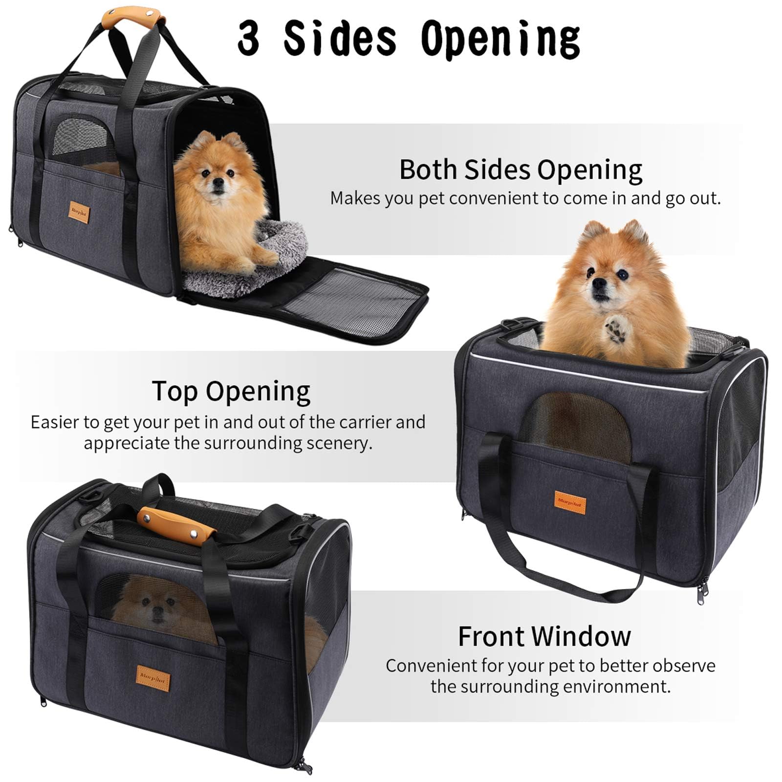 morpilot Airline Approved Soft-Sided Pet Carrier - Grey | 47x32x36 cm | Up to 9kg 4