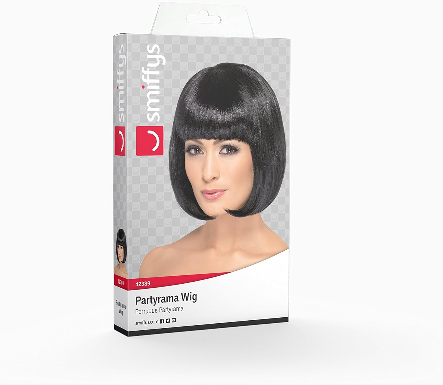 Smiffys Partyrama Short Bob Wig with Fringe - 12 Inch Black Synthetic Wig for Adults