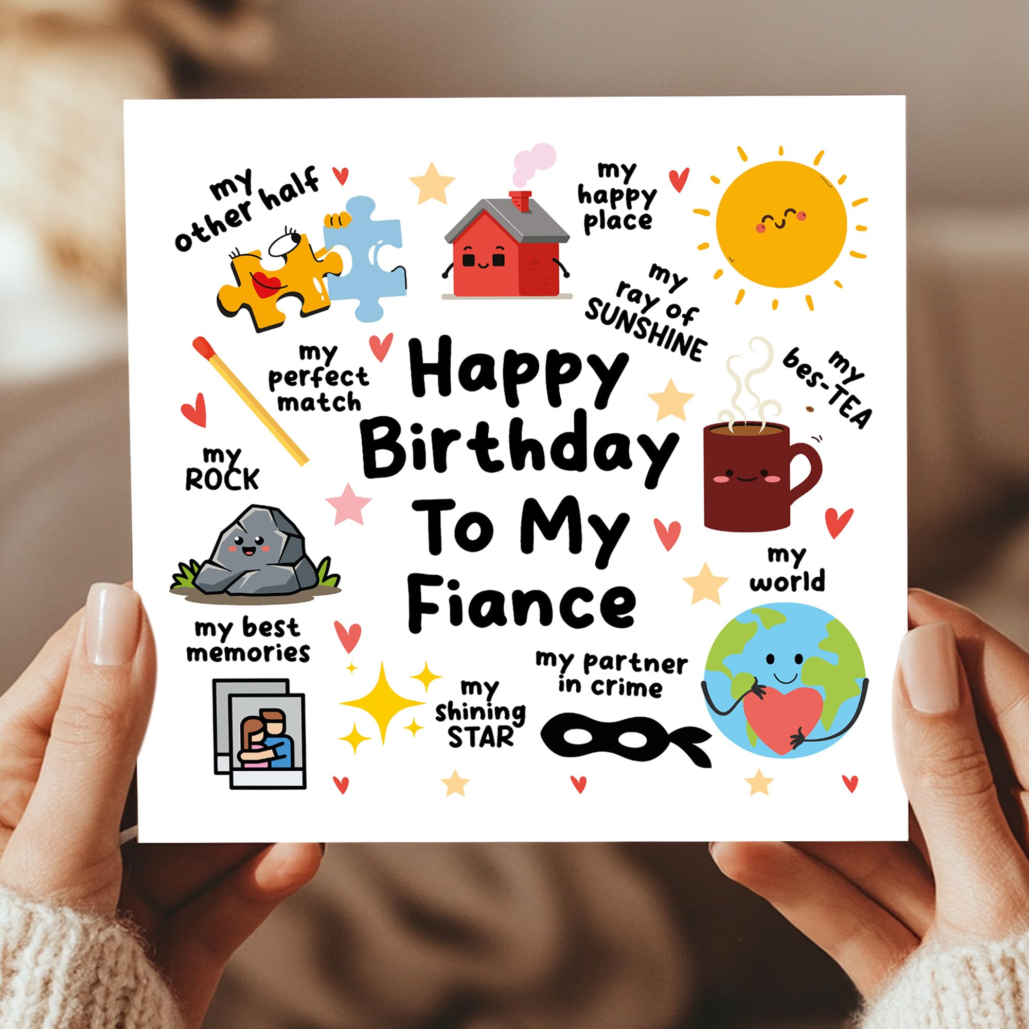 RED OCEAN Happy Birthday To My Fiance Card with Kraft Envelope | Handmade in England | 350gsm Matte Card 2