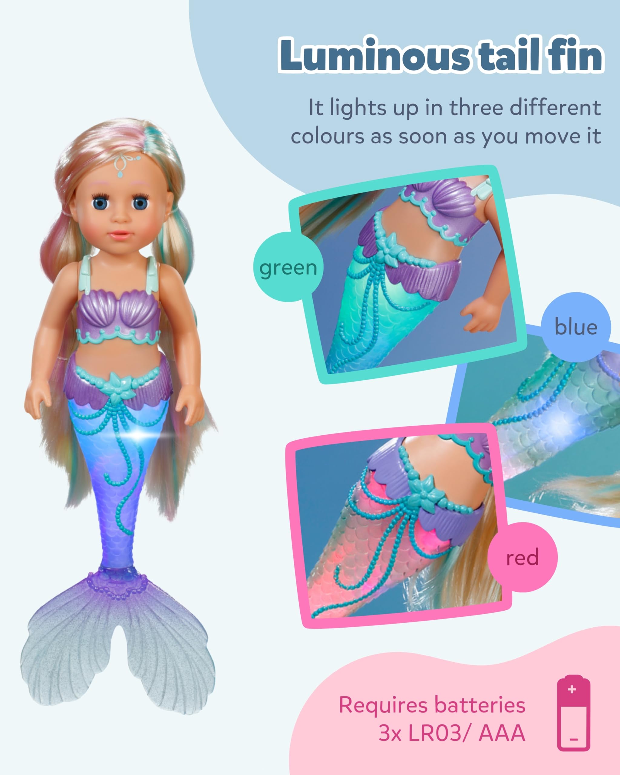 BABY born Mermaid - 43cm Colour-Changing Tail Doll with Sparkly Tiara