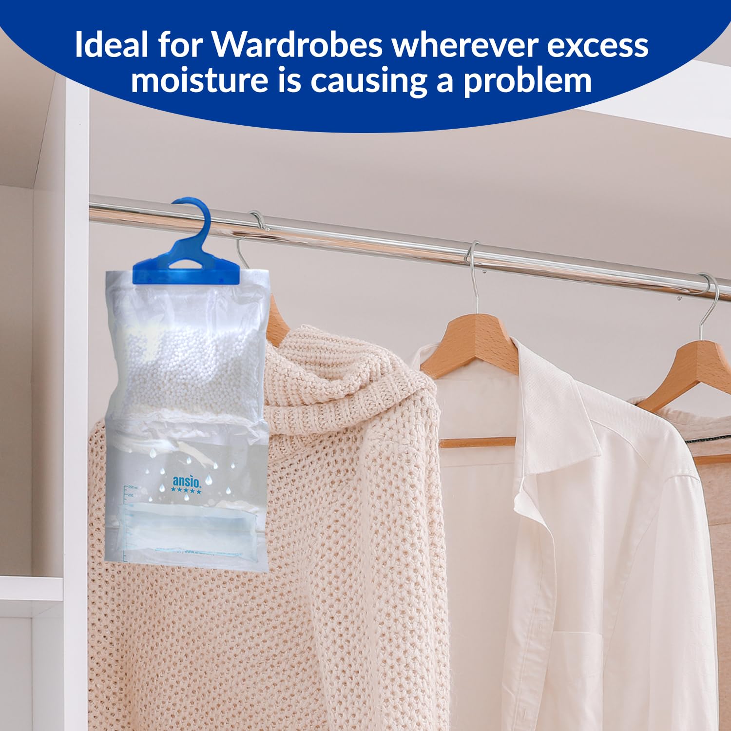 ANSIO Wardrobe Dehumidifier Hanging Bag - Moisture Absorber for Home, Closet, Caravan, Boat 4