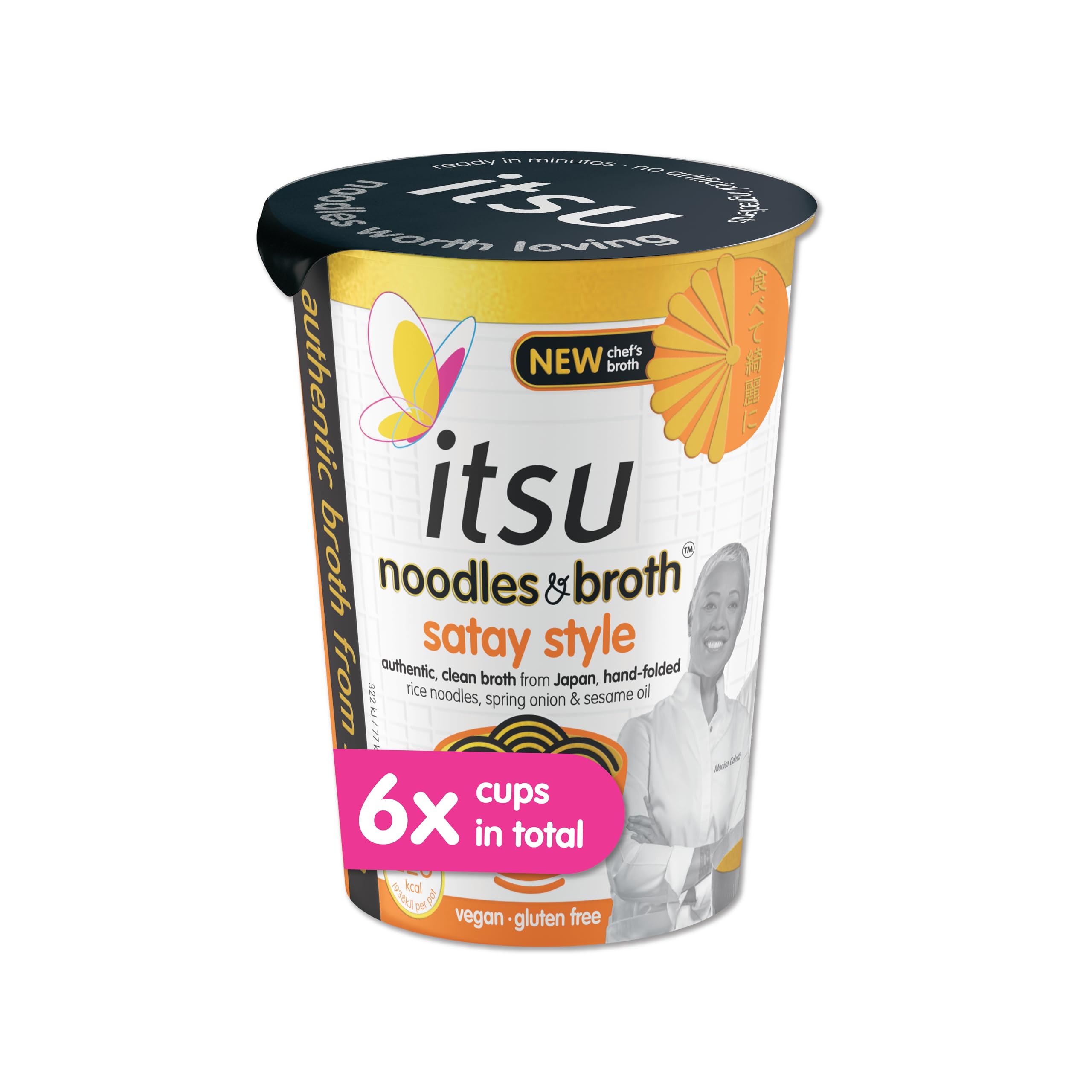 Itsu Satay Style Instant Noodles & Broth Pot 66g - Gluten Free, Vegan, Low Fat - Pack of 6