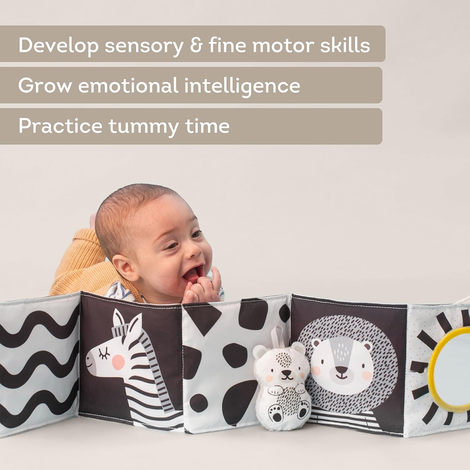 Taf Toys Savannah Black and White 3-in-1 Newborn Pram Book - High Contrast Sensory Toy for 0+ Months