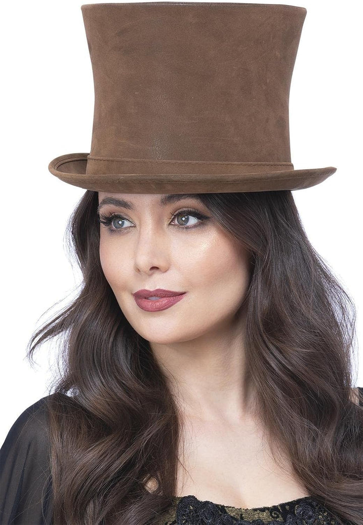 Smiffys 52823 Brown Deluxe Authentic Victorian Top Hat - Unisex Adult Costume Accessory, One Size