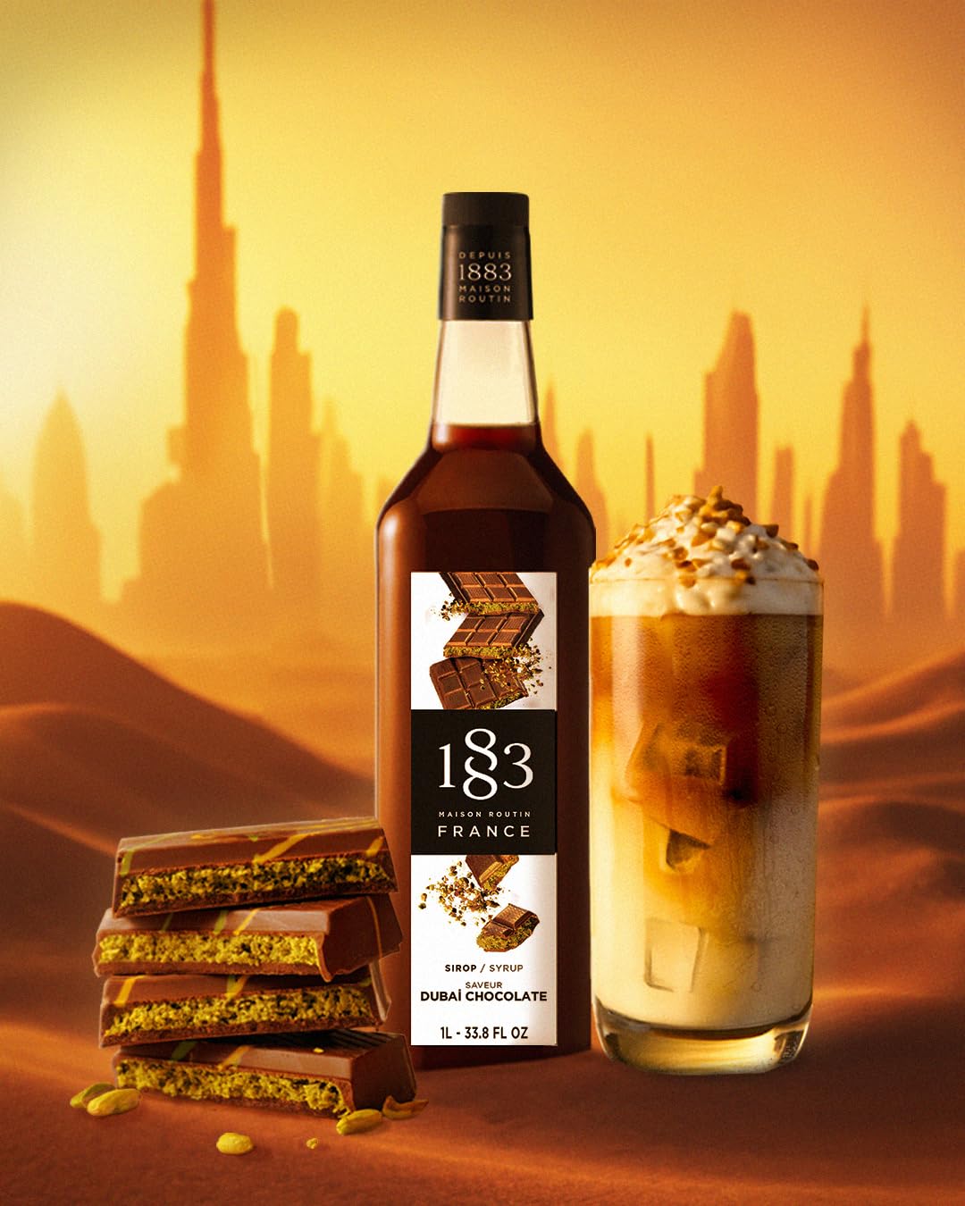 1883 MAISON ROUTIN Premium Dubai Chocolate Syrup - 1L PET Bottle | Vegan, Halal, Kosher | Natural Flavoured