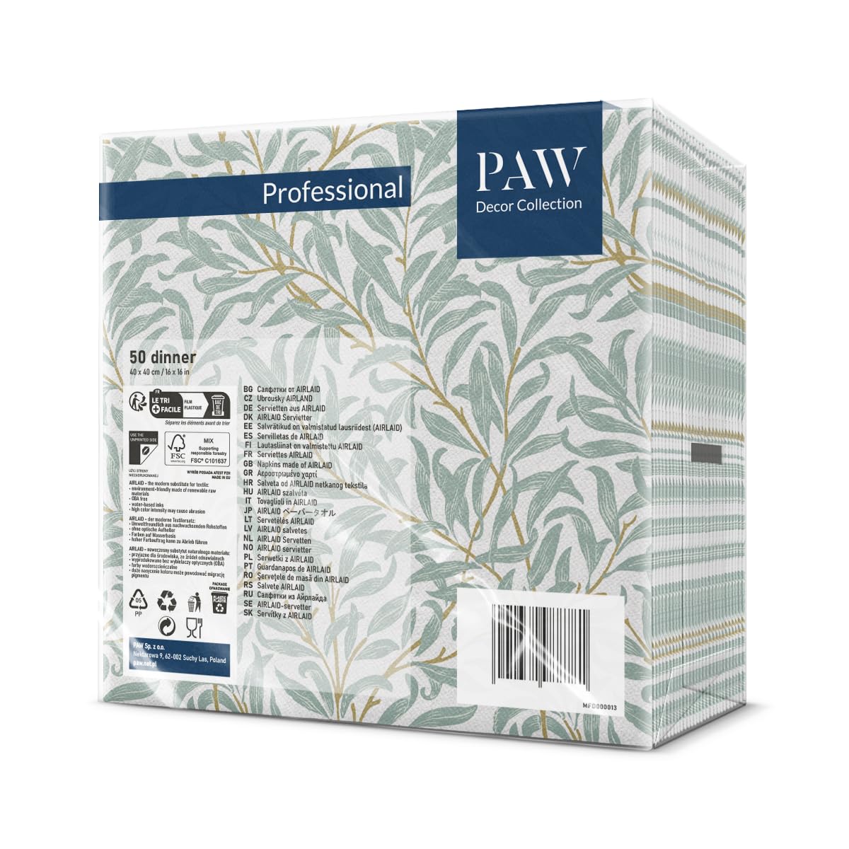 PAW Decor Collection Airlaid Cloth-Like Napkins - 40 x 40 cm, Willow Branch, 50 Count 2
