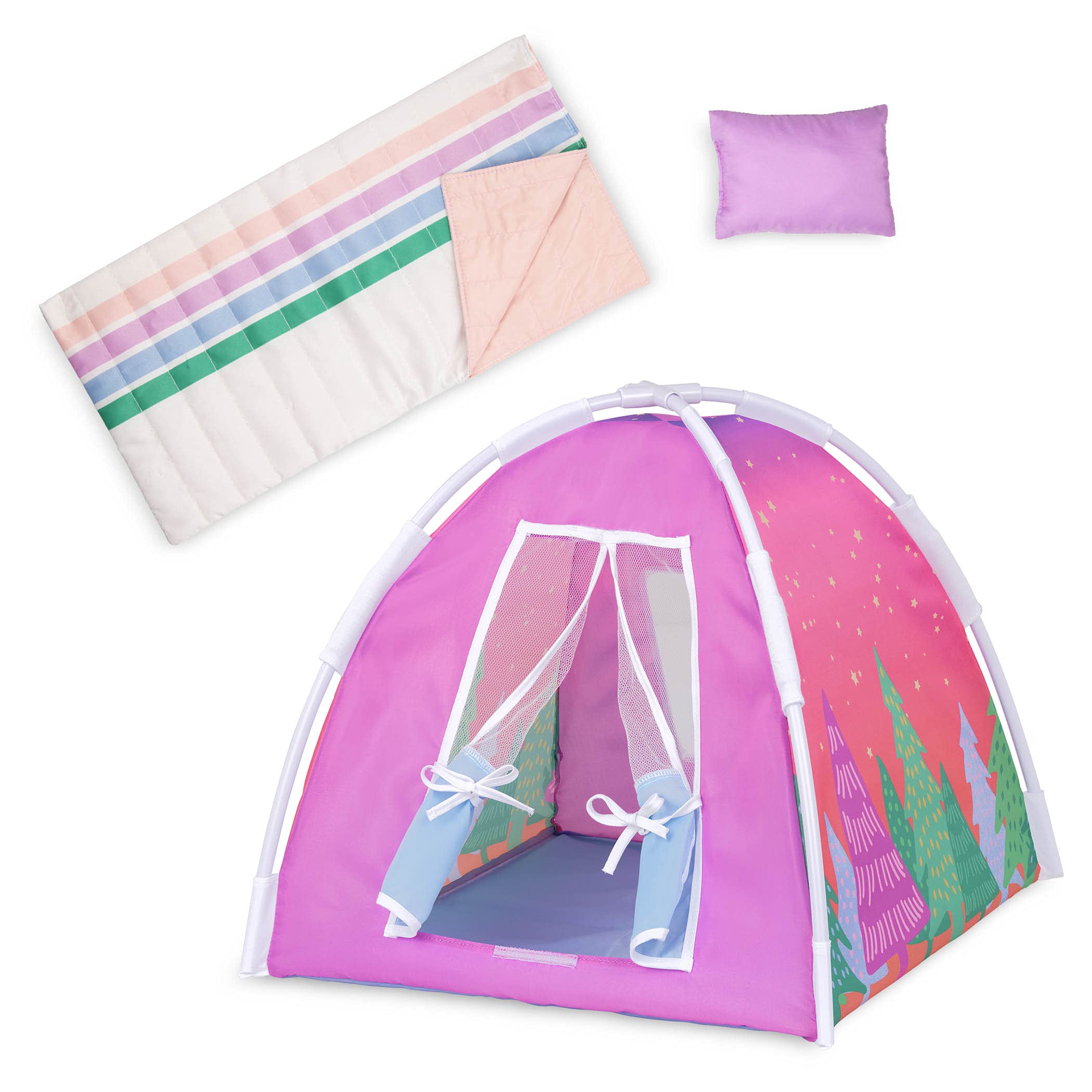 Glitter Girls Camping Set - 14-Inch Doll Play Tent with Rainbow Sleeping Bag & Pillow - 3+ Years