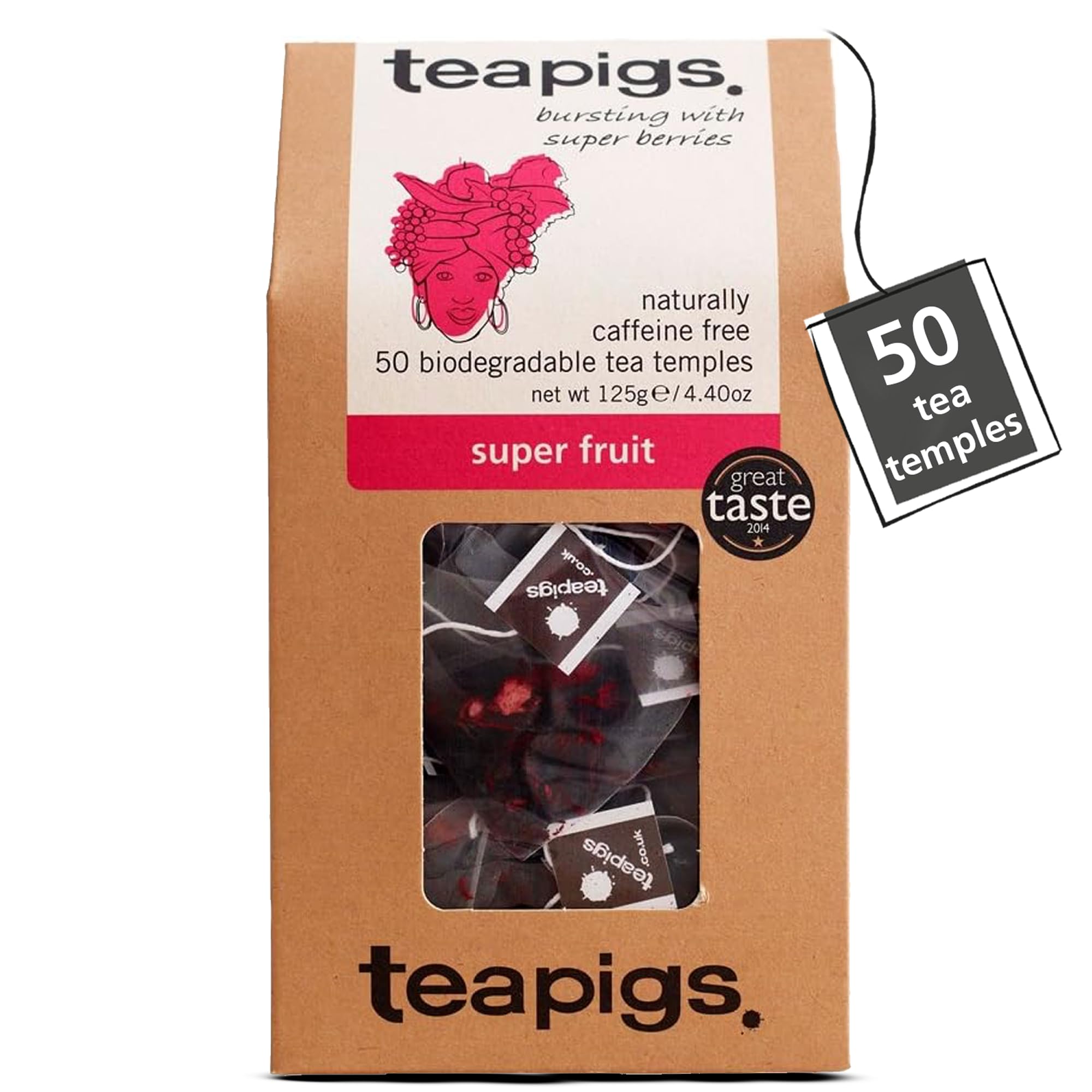 teapigs Super Fruit Tea - Caffeine-Free Herbal Tea Bags with Hibiscus & Berries - 50 Bags